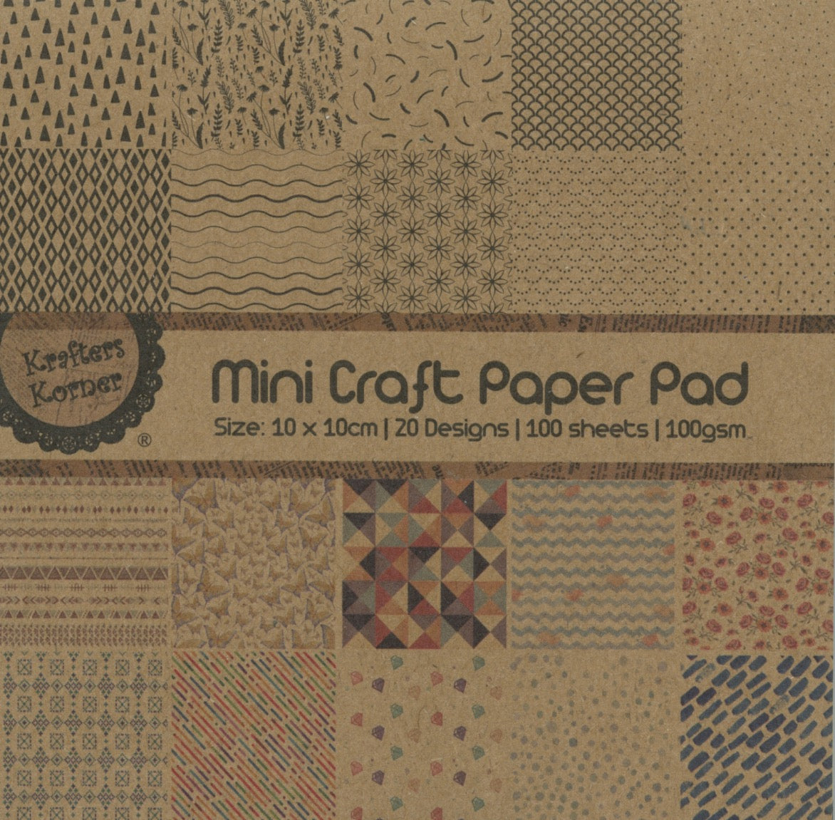 Mini Craft Paper Pad - 20 Designs - 100gsm - 10x10cm
