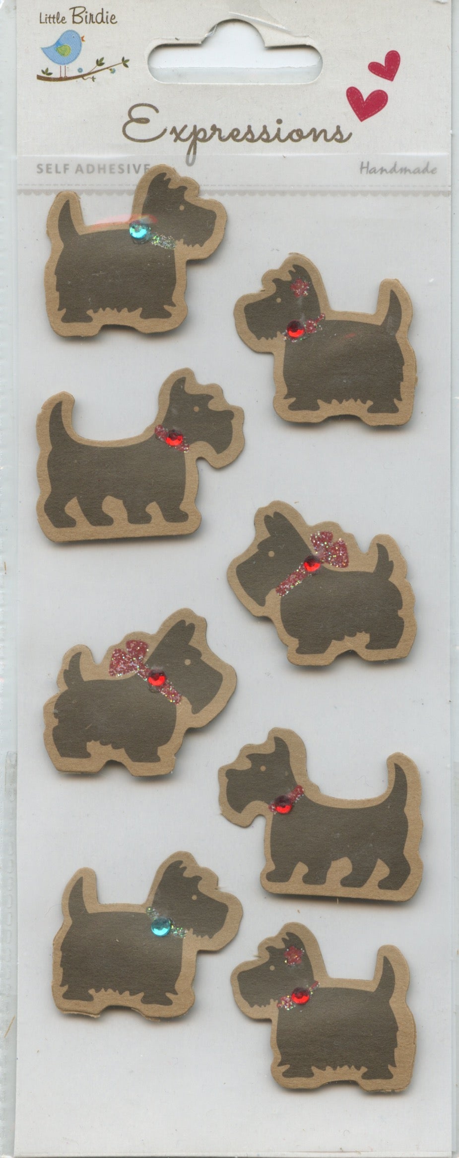 Little Birdie Handmade Self Adhesive Kraft Scotty Dogs 8pc