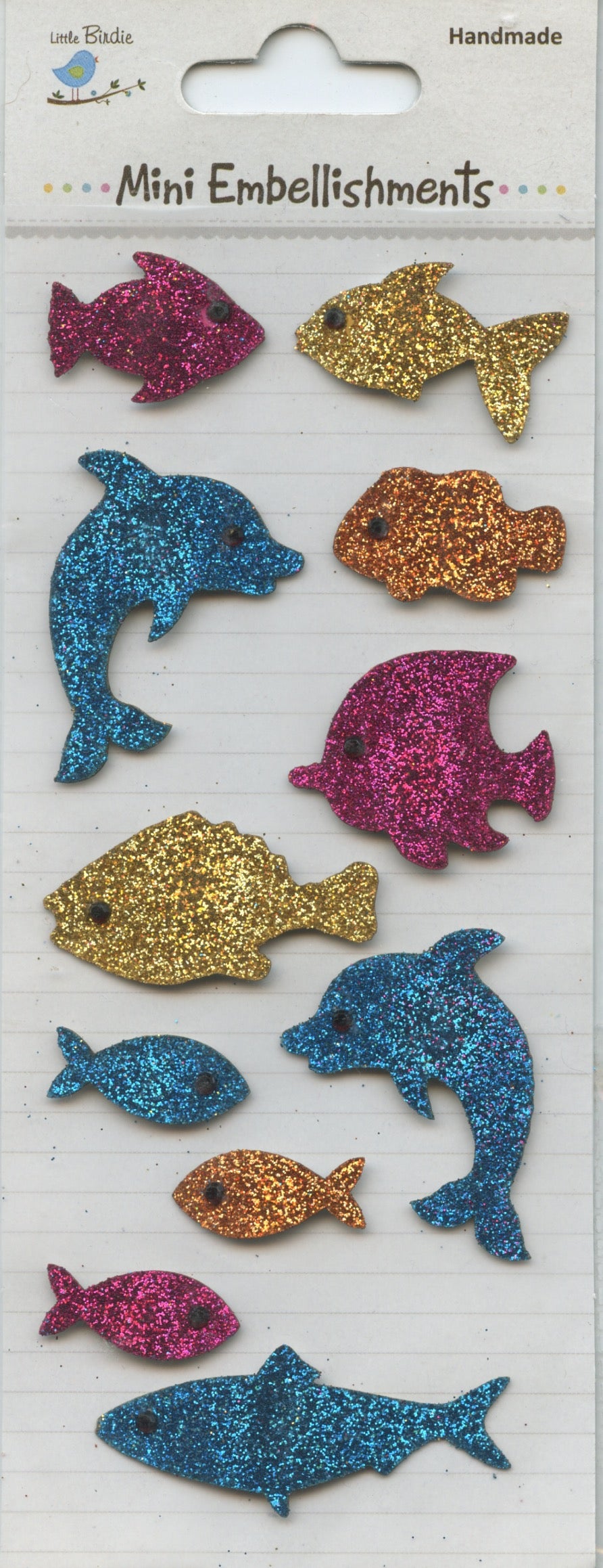 Little Birdie Handmade Self Adhesive Glitter Fish 11pc