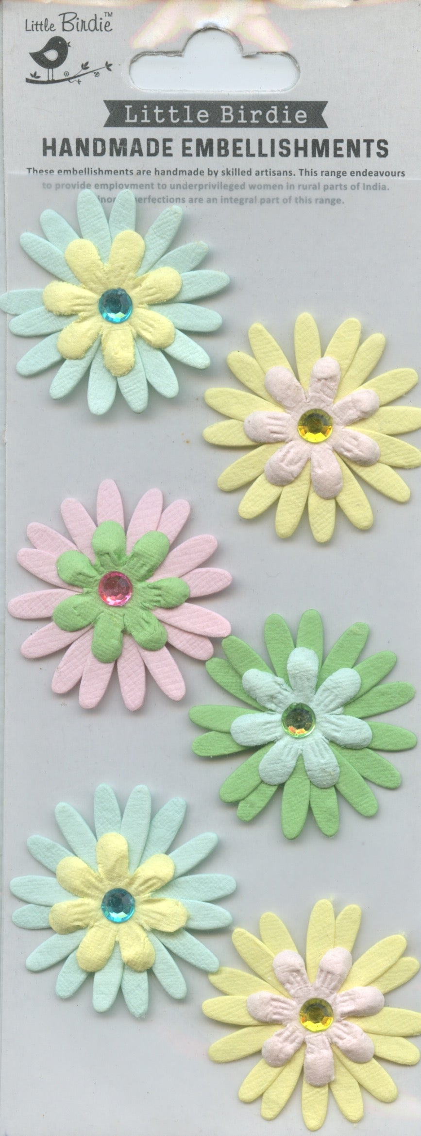 Little Birdie Handmade Embellishments 3D Jewelled Layered Daisies Self Adhesive Pastel 6pc