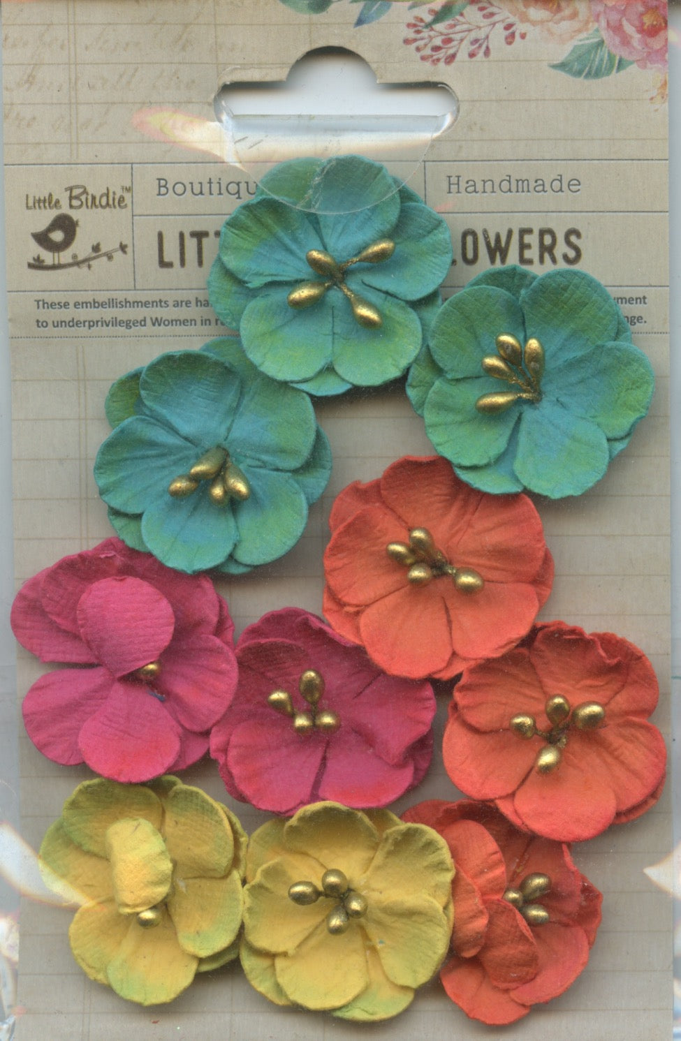 Little Birdie Handmade Embossed Daisies Flowers Vivid Palette 10pc