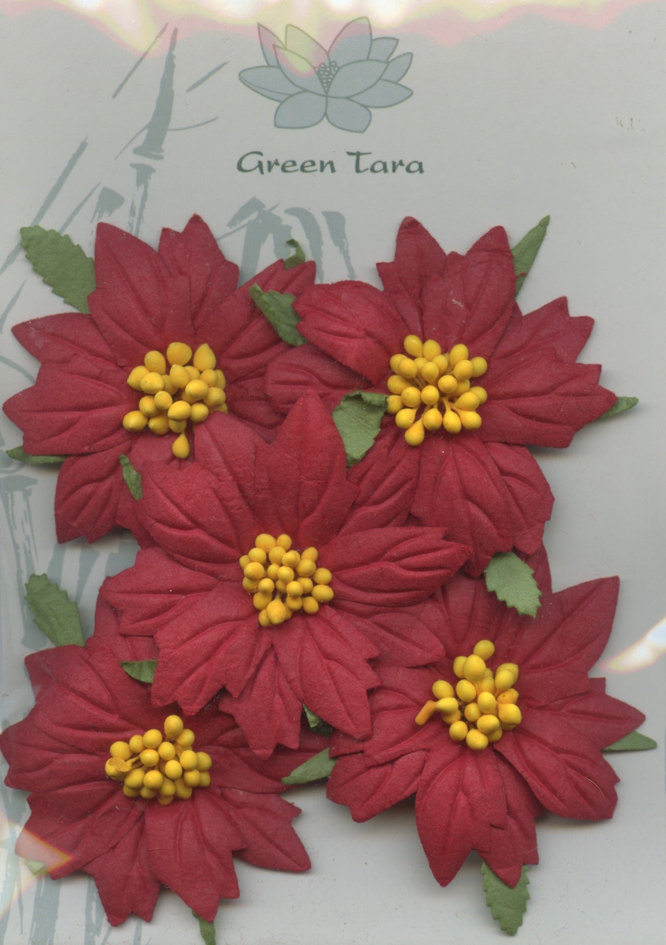 Christmas Large Poinsettia Red with yellow centre - 7cm - 5 pack