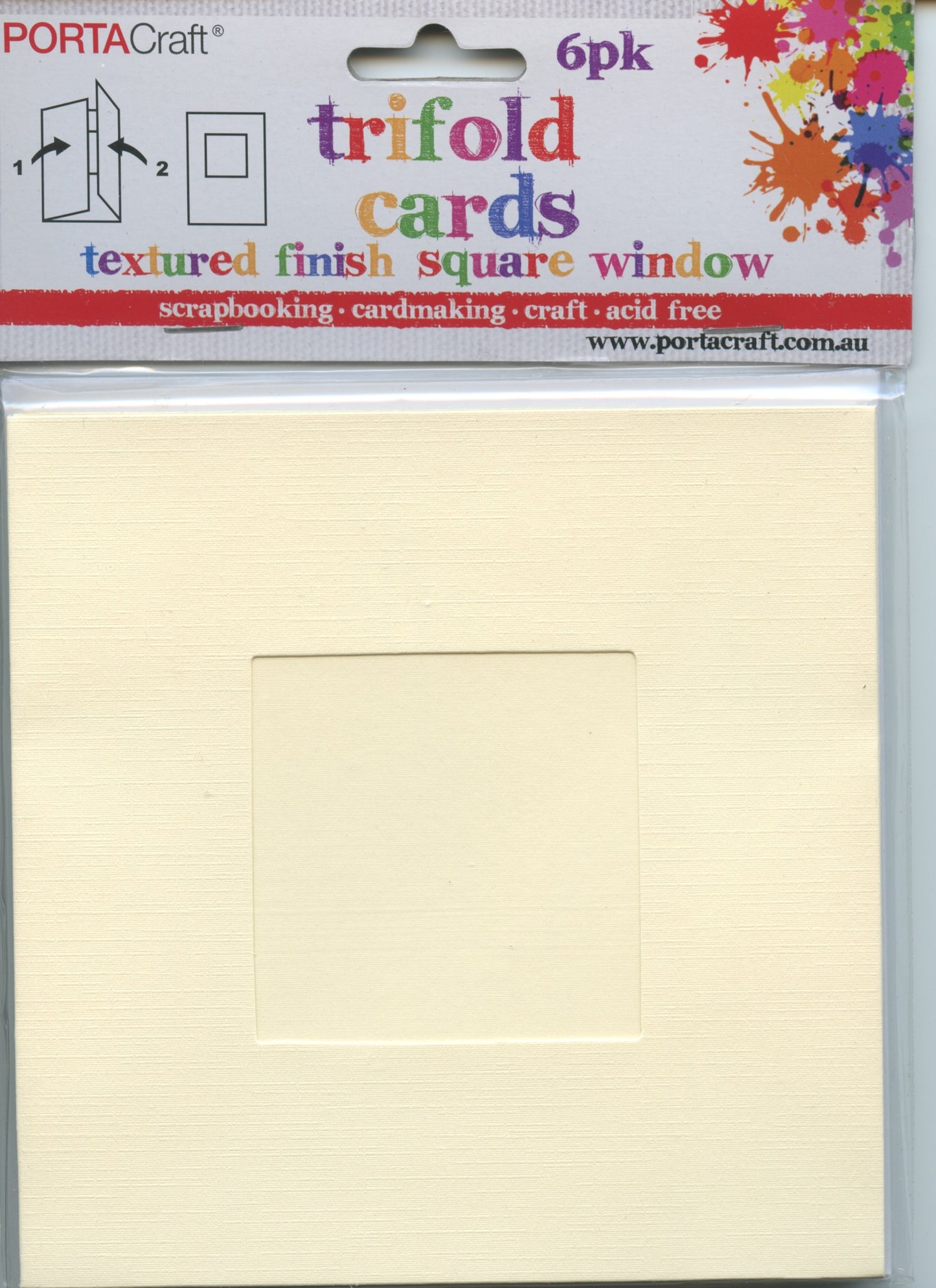 Square Trifold Cards and Envelopes with Square Window - Cream - 6 sets