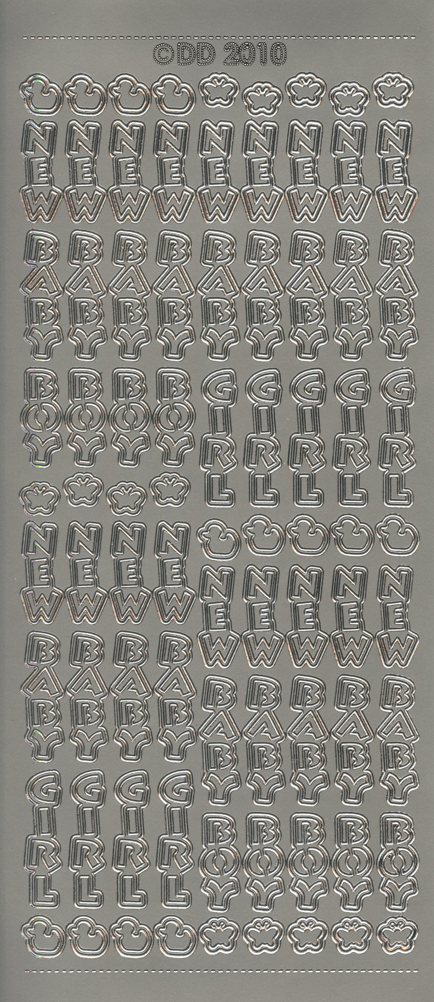 New Baby Boy/Girl Wording - Craft Stickers 81 pk - Silver
