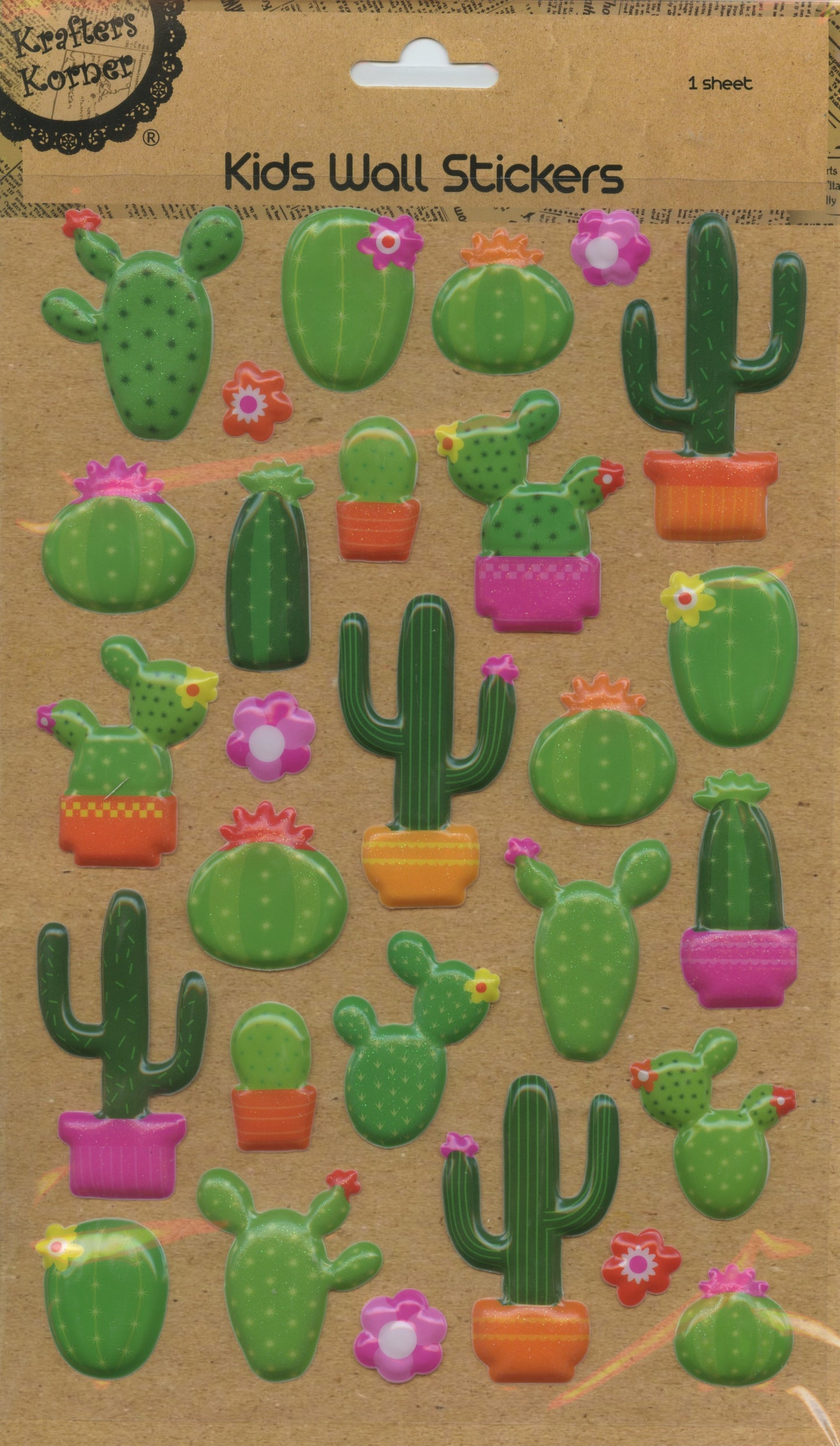 Kids Wall Puffy Stickers - Cactus - 28 pc