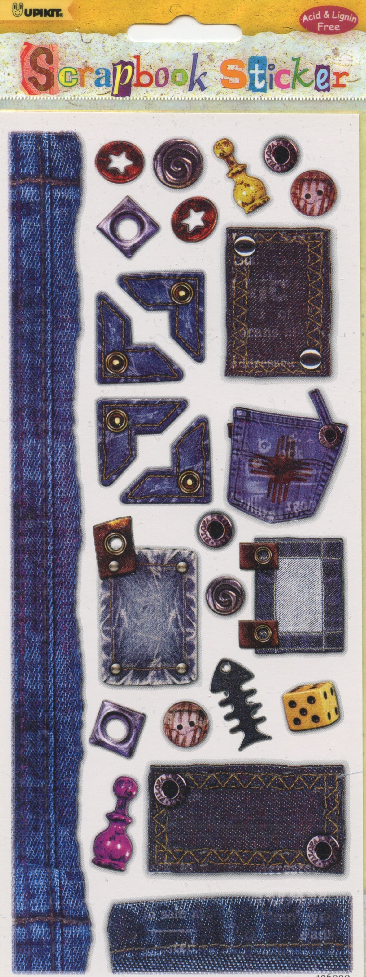 Scrapbook Stickers - Denim Theme - 1 Sheet