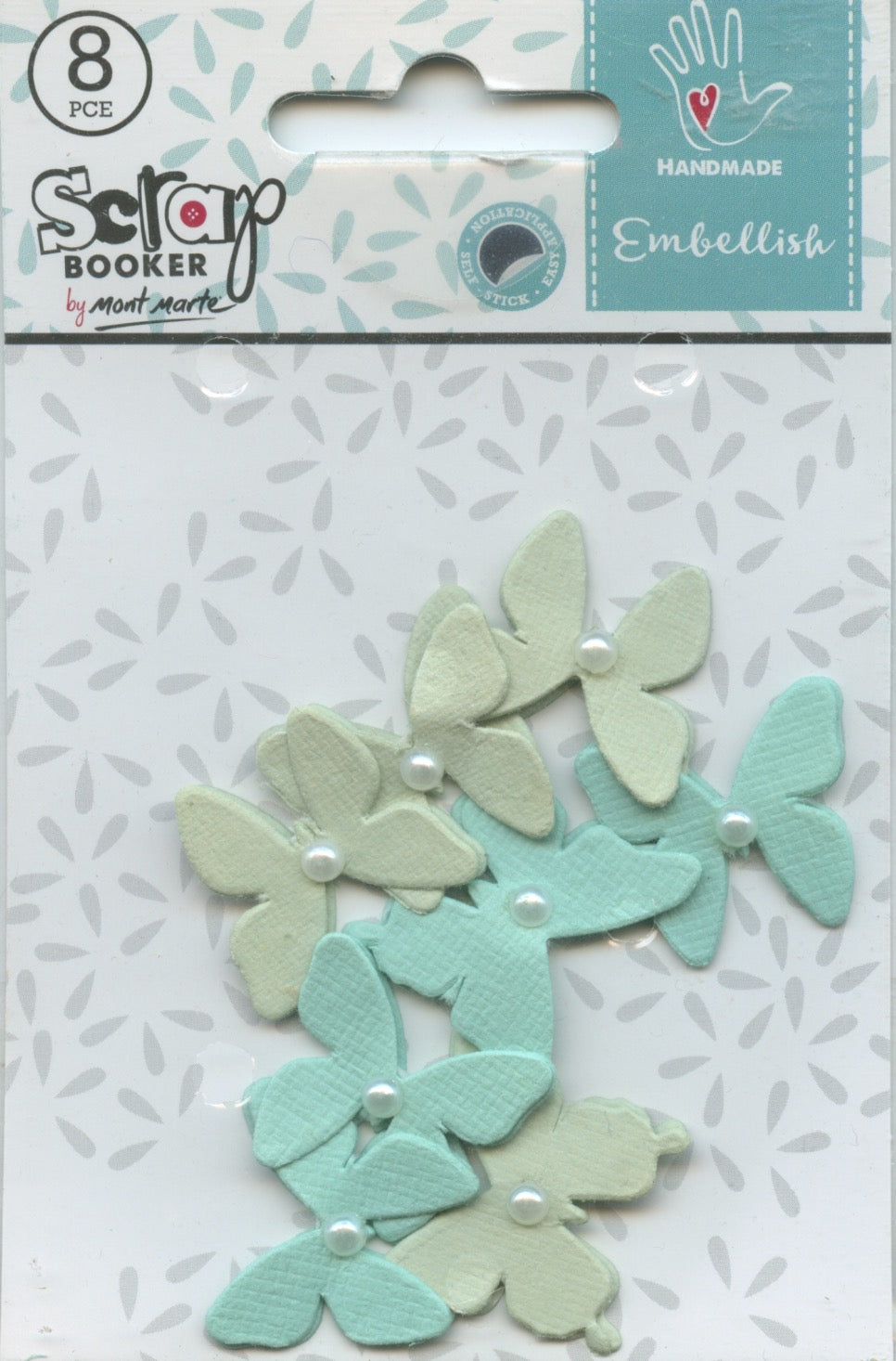 Scrap Booker Handmade Embellishments Pearl Butterflies Mint 8pc
