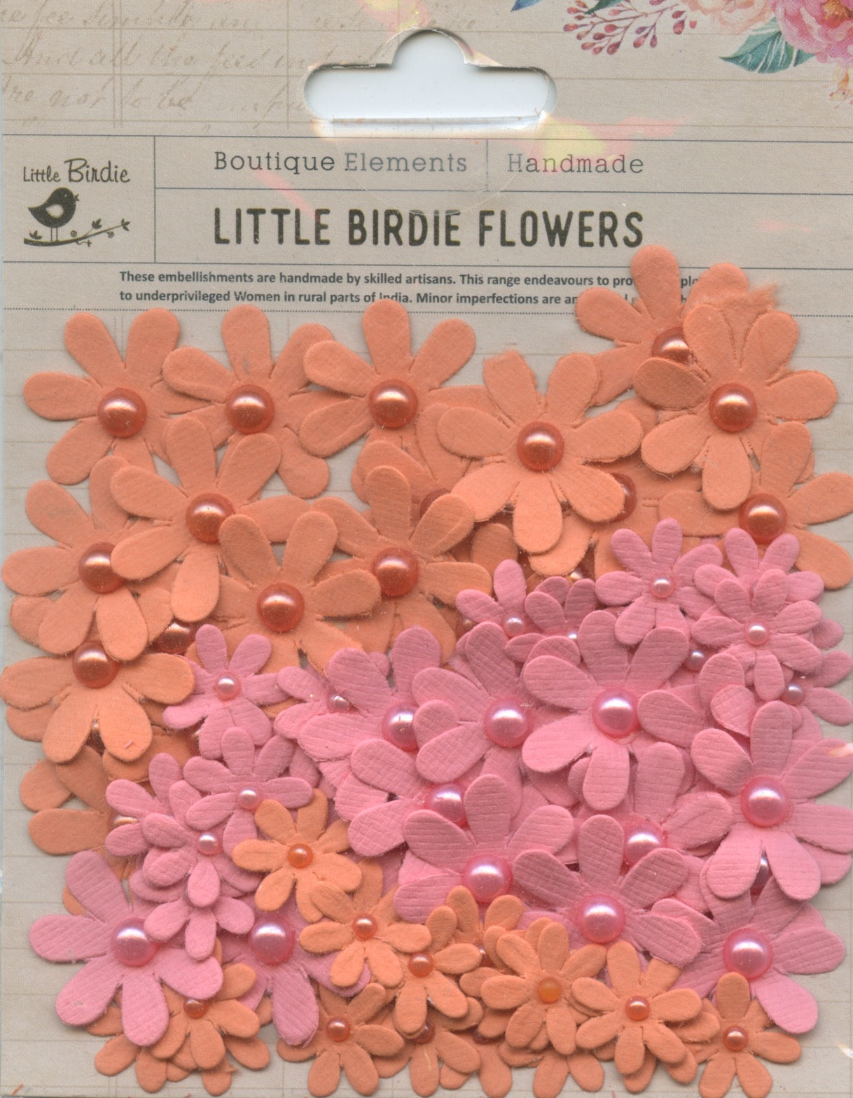 Little Birdie Handmade Embellishments Flowers Pearl Florettes Coral 80pc