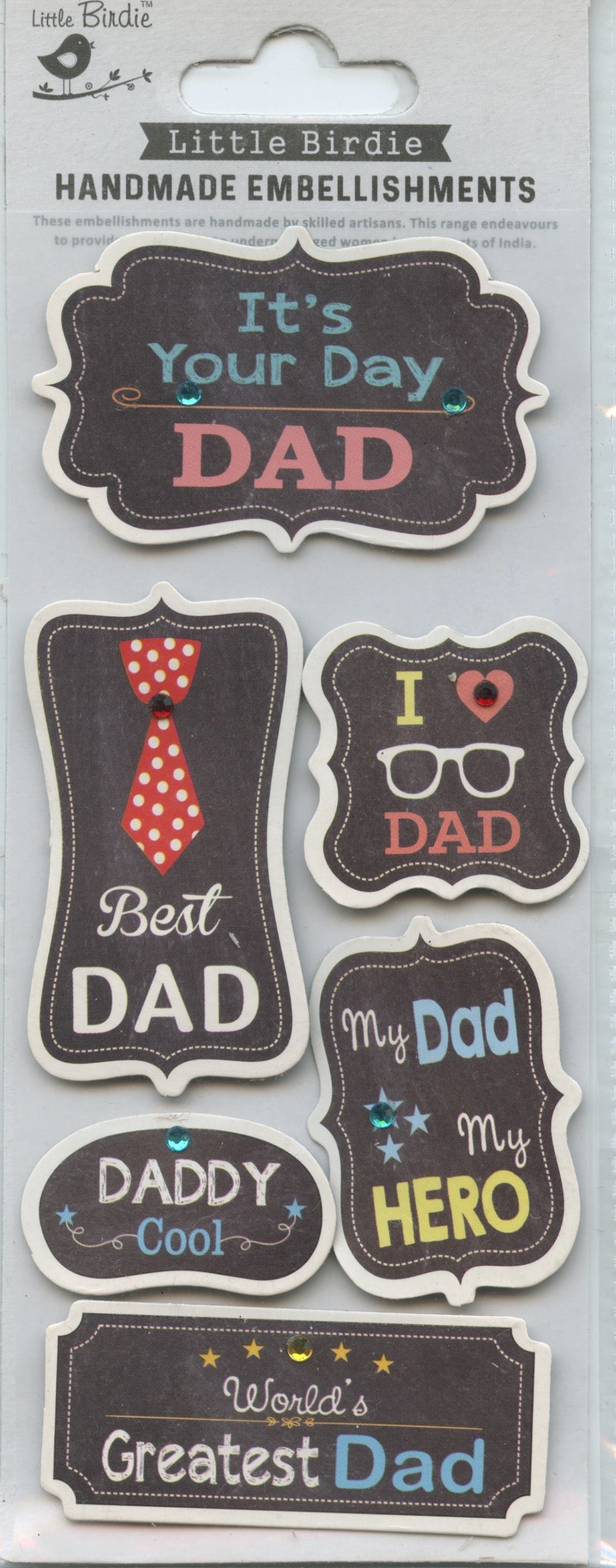 Little Birdie Handmade Embellishments Self Adhesive Father’s Day Chalk 6pc