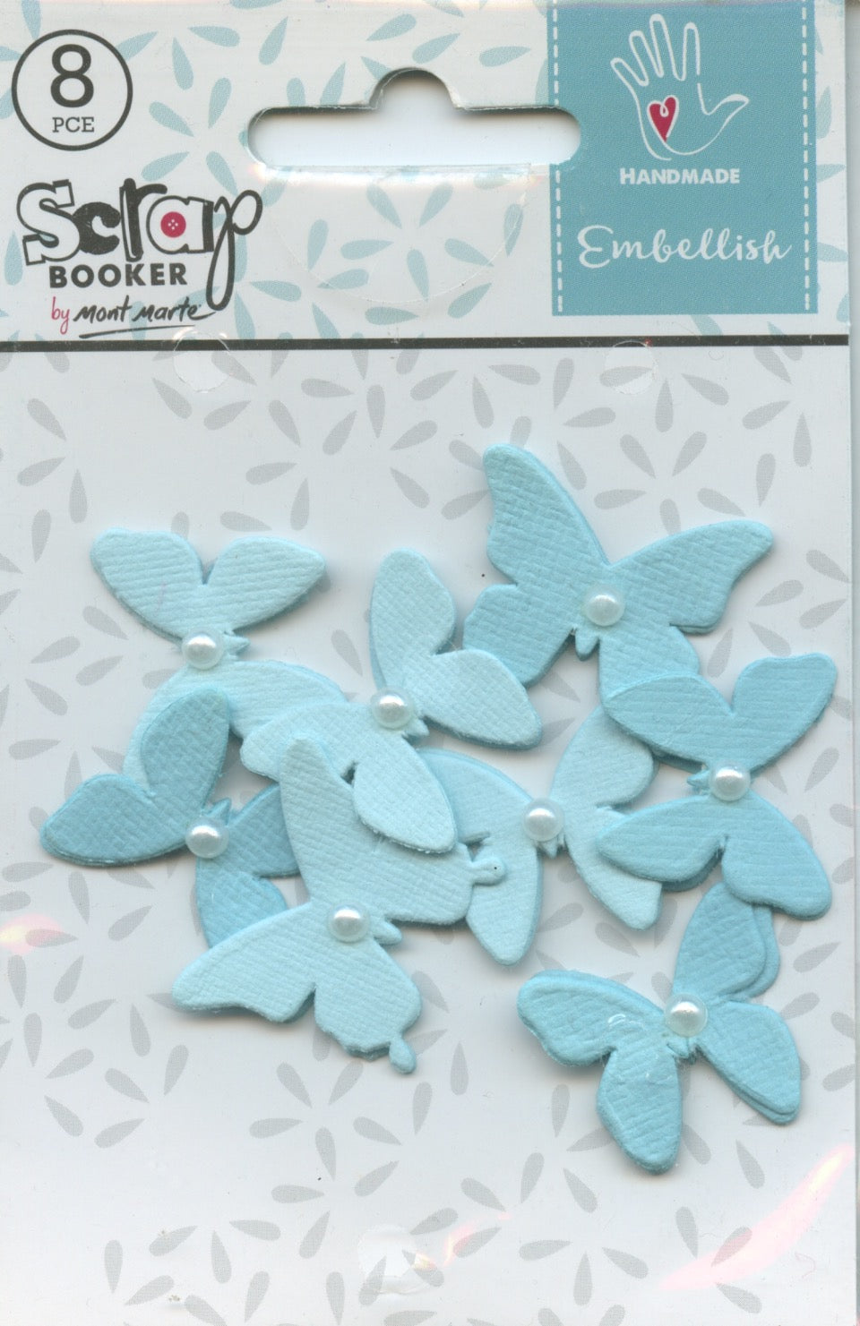 Scrap Booker Handmade Embellishments Pearl Butterflies Blue 8pc