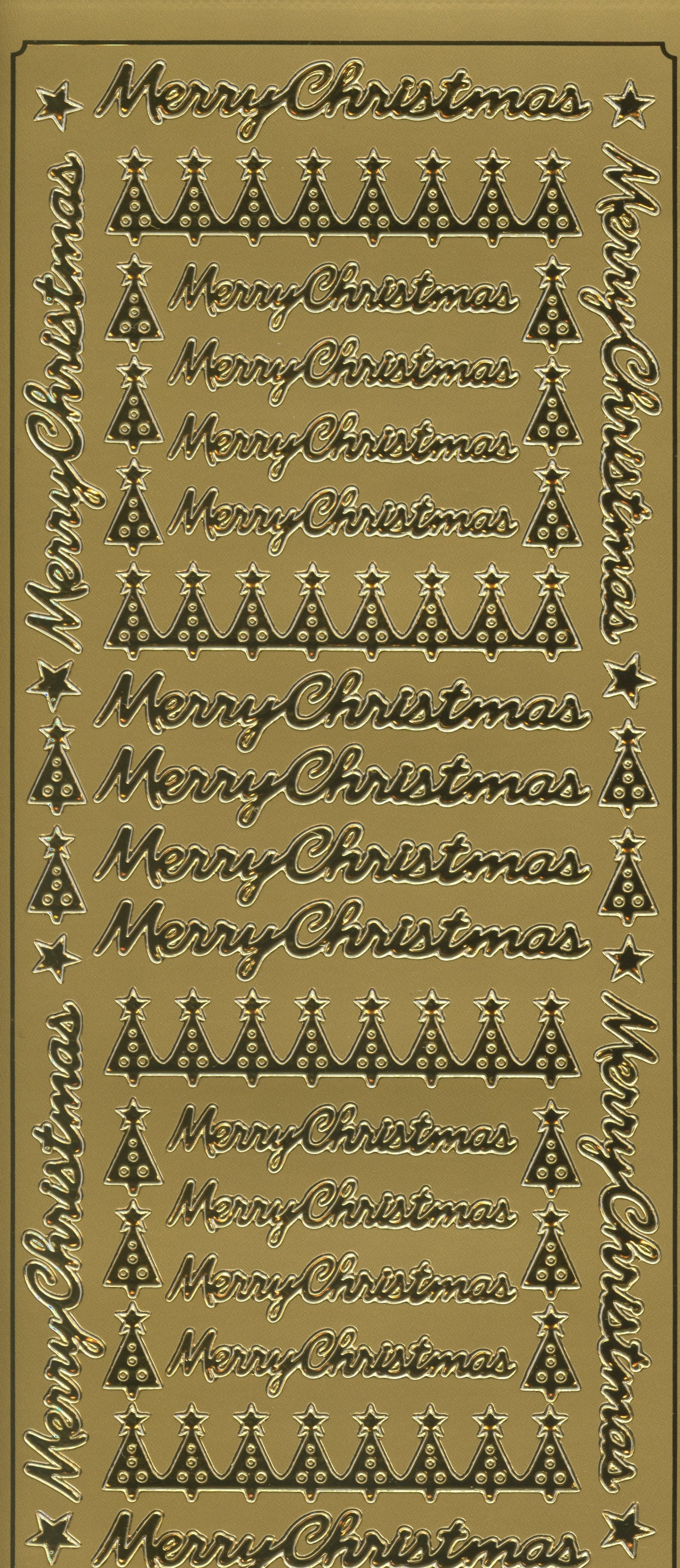 Merry Christmas wording with Christmas Trees - Gold - 1 sheet