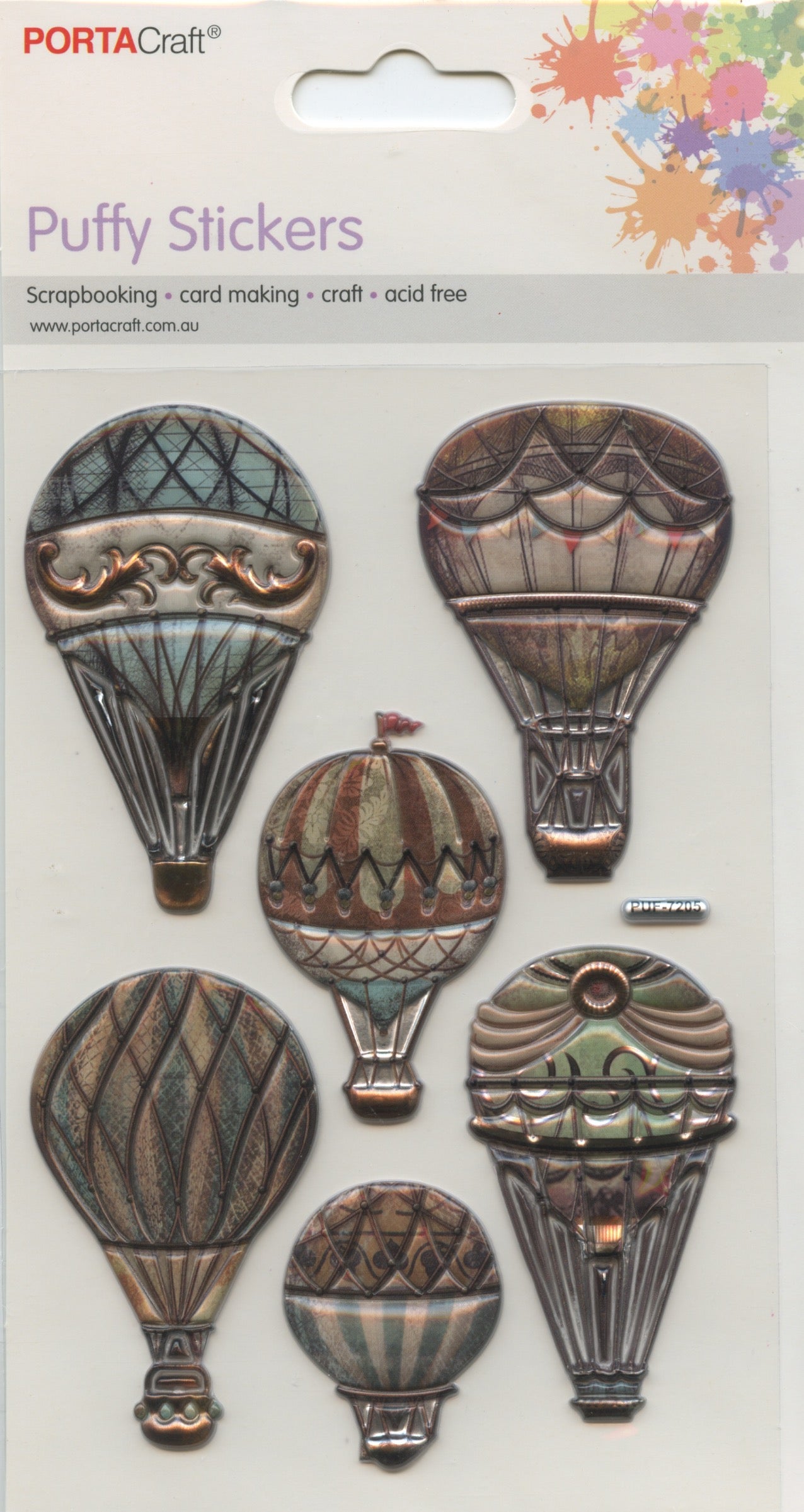 Puffy Stickers - Hot Air Balloons - 6 pk