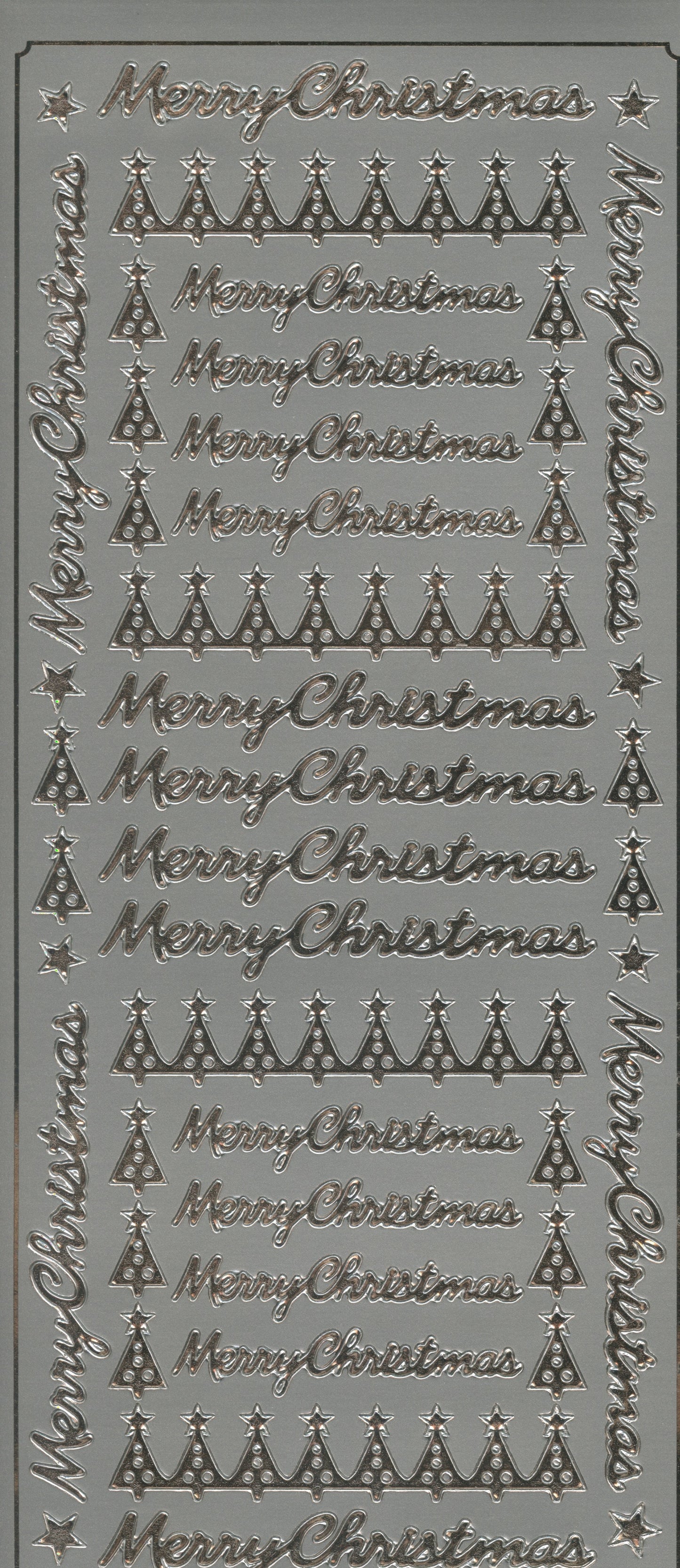 Merry Christmas wording with Christmas Trees - Silver - 1 sheet