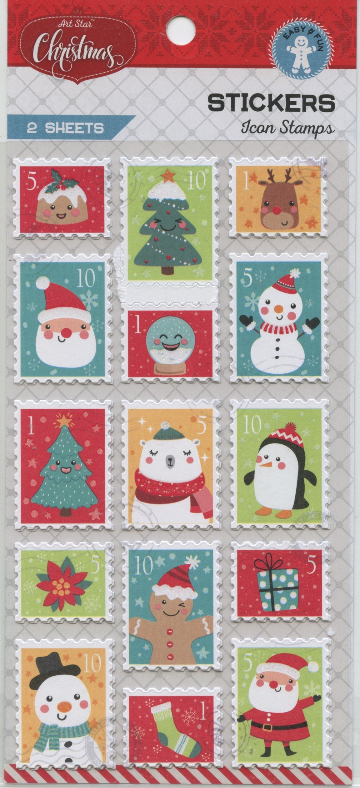 Christmas Icon Stamps - Stickers - 2 Sheets - 15 pk