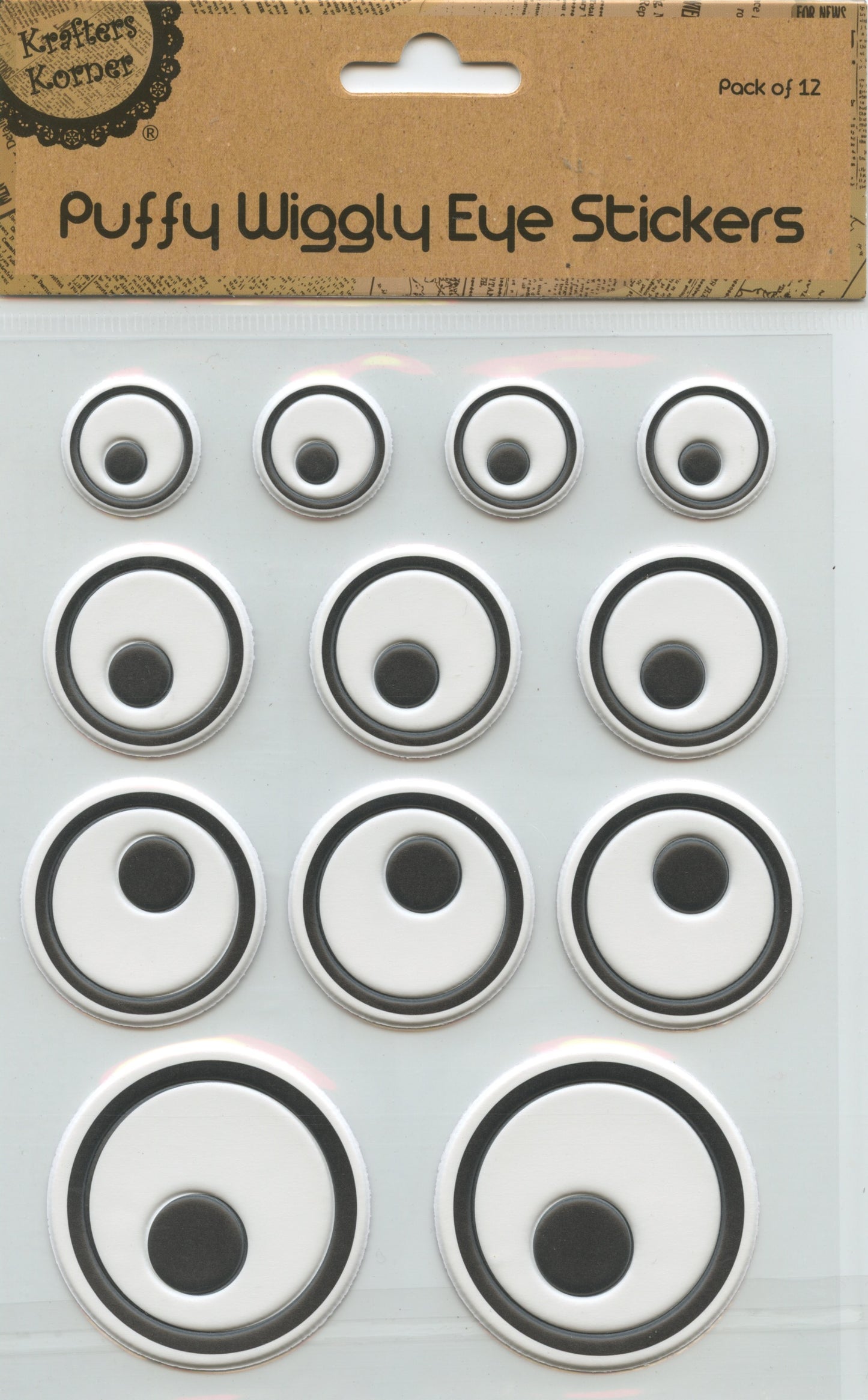 Puffy Wiggly Eye Stickers - Pack of 12