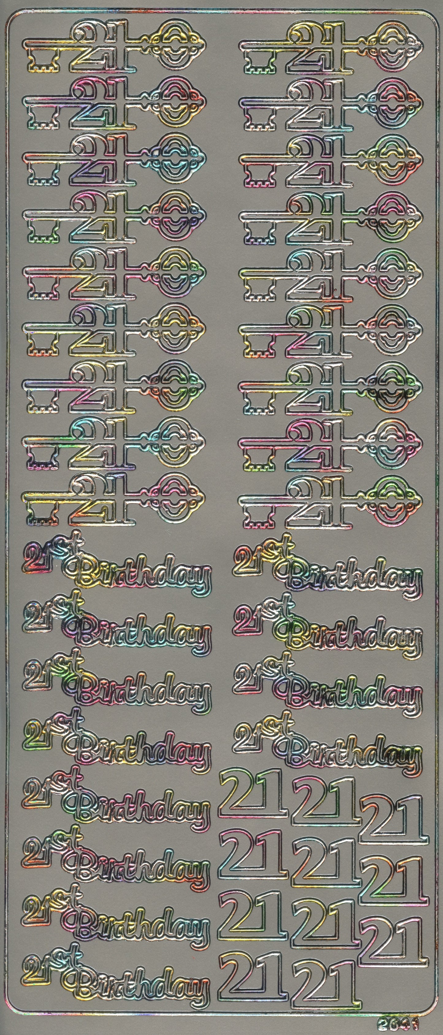 21st Birthday wording and keys - Multicoloured - Craft Stickers 41pk