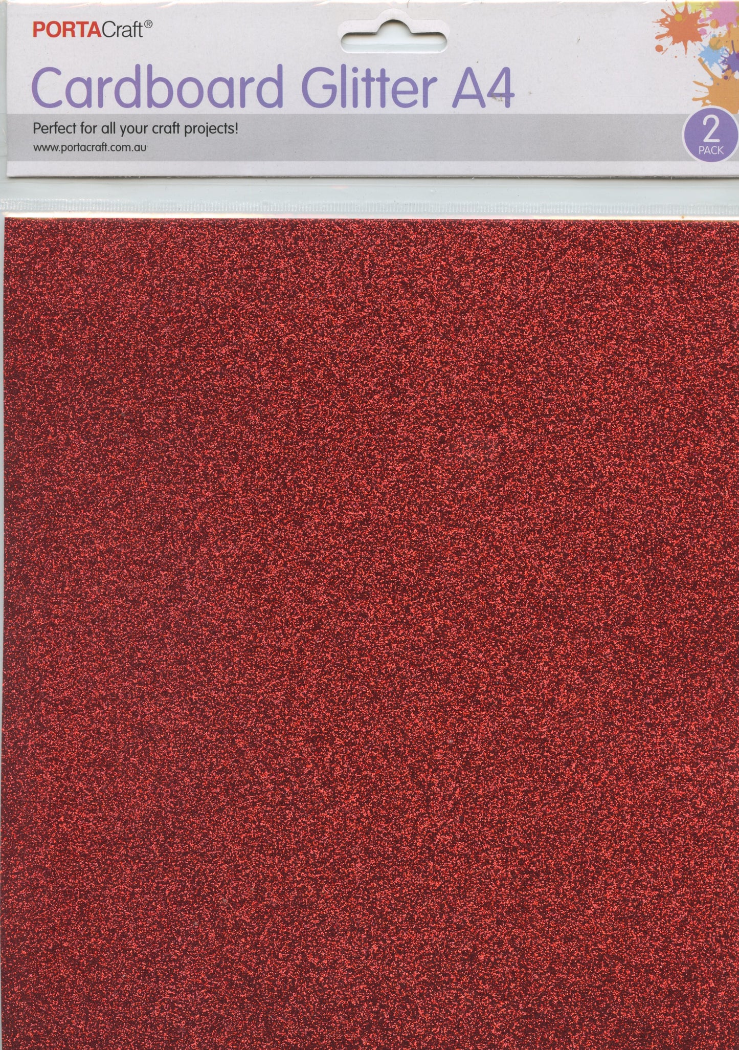 Porta Craft Cardboard Glitter A4 Sheets - 2 pk - Red