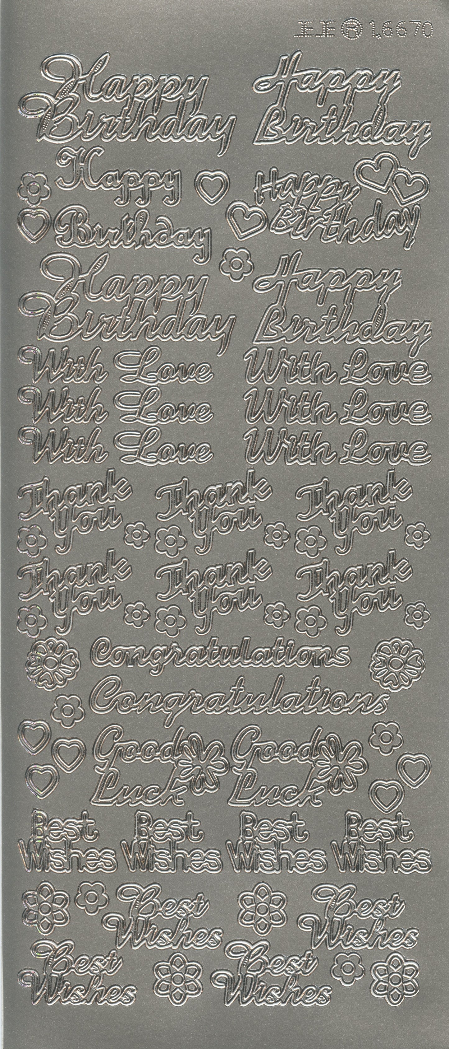Celebration mix/With Love/Thank you etc. Craft Stickers - Silver - 59 pk