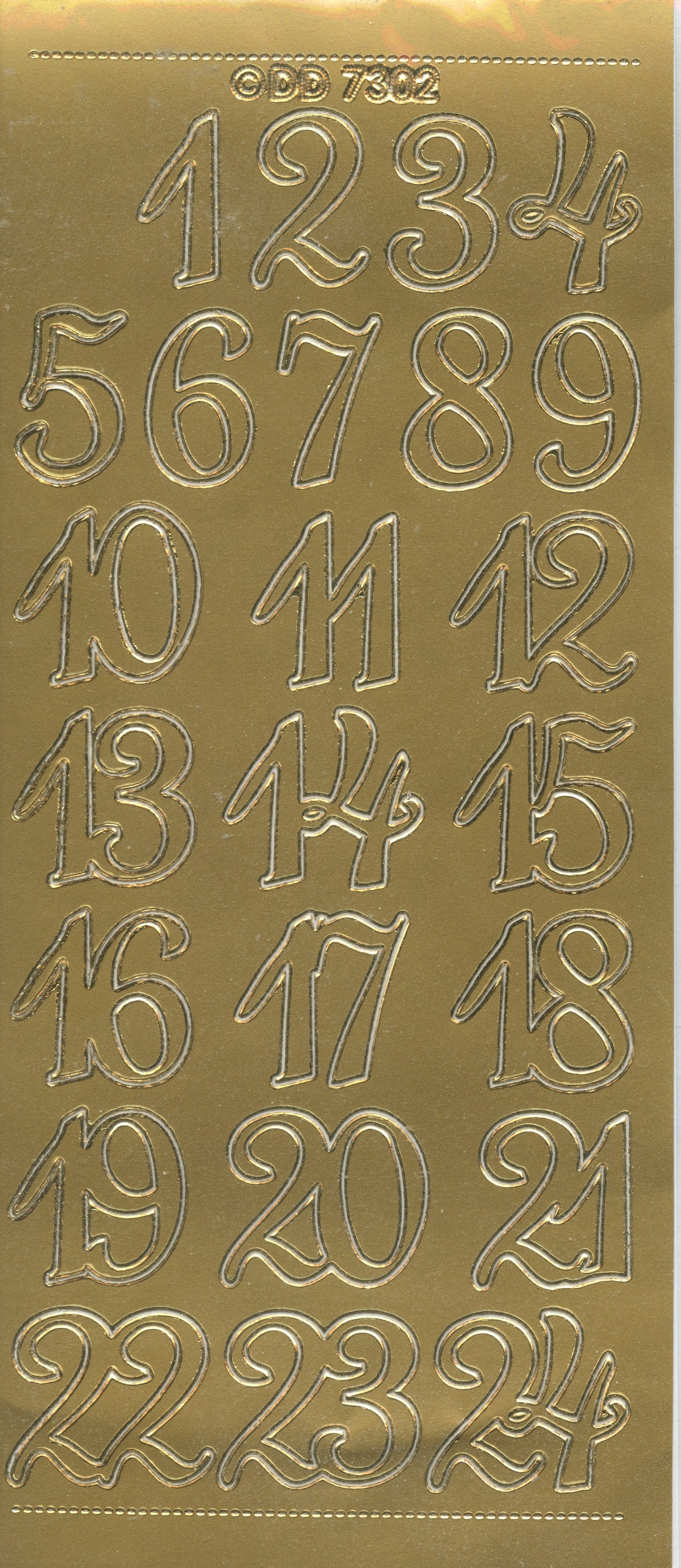 Creative Stickers - Numbers - Self Adhesive - 1 to 24 - Gold
