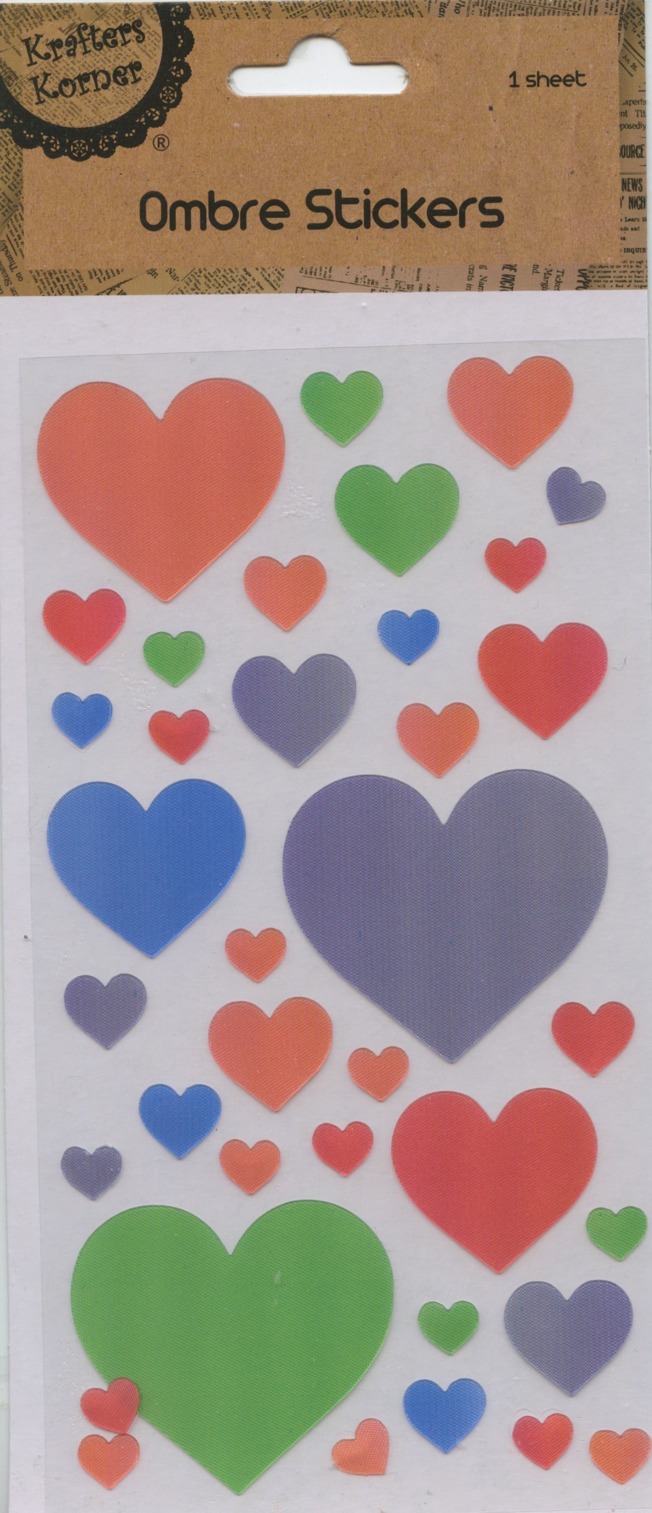 Ombre Stickers - Hearts - 1 Sheets