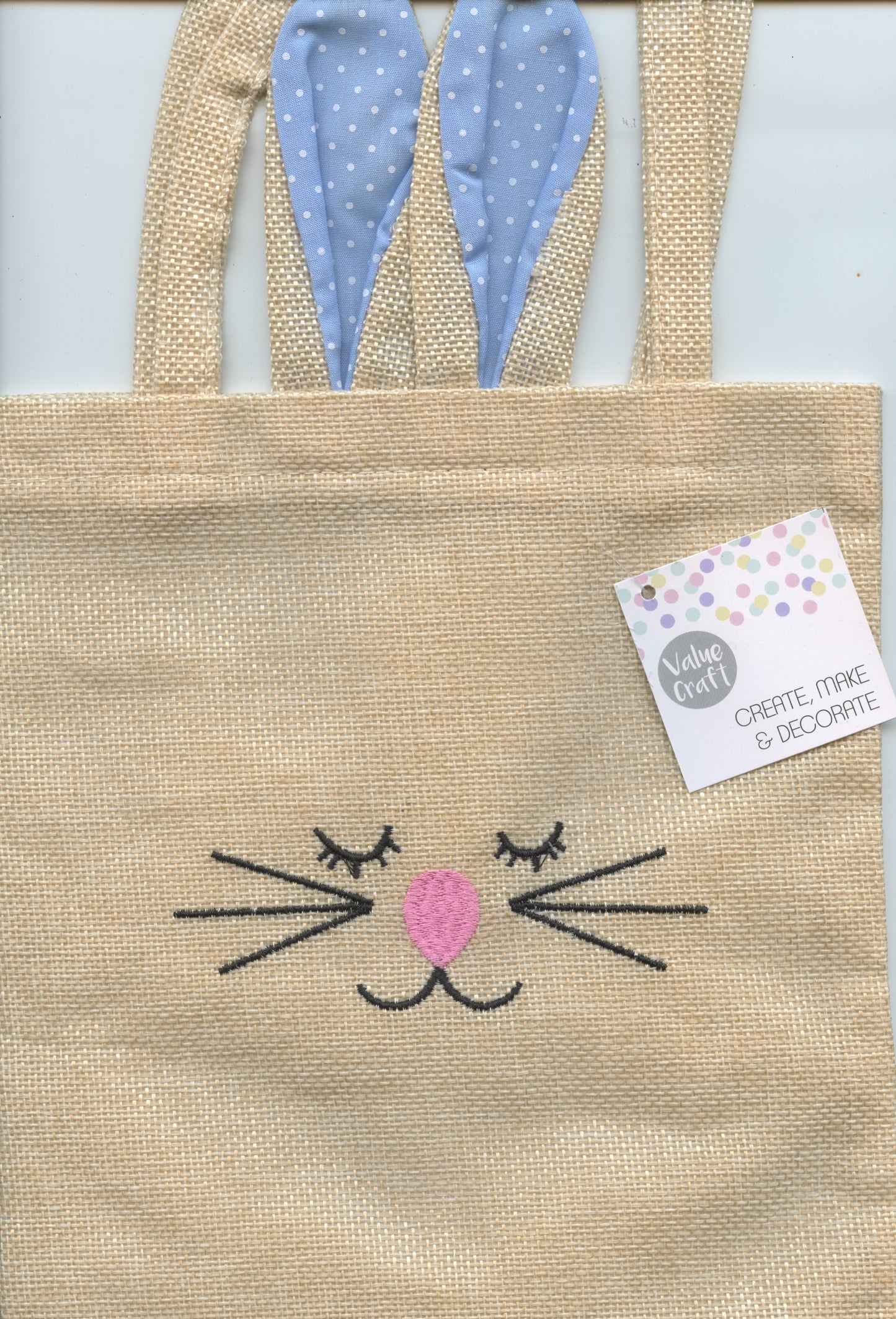 Easter Bag - Hessian with Bunny Ears and Face- Blue - 1pk