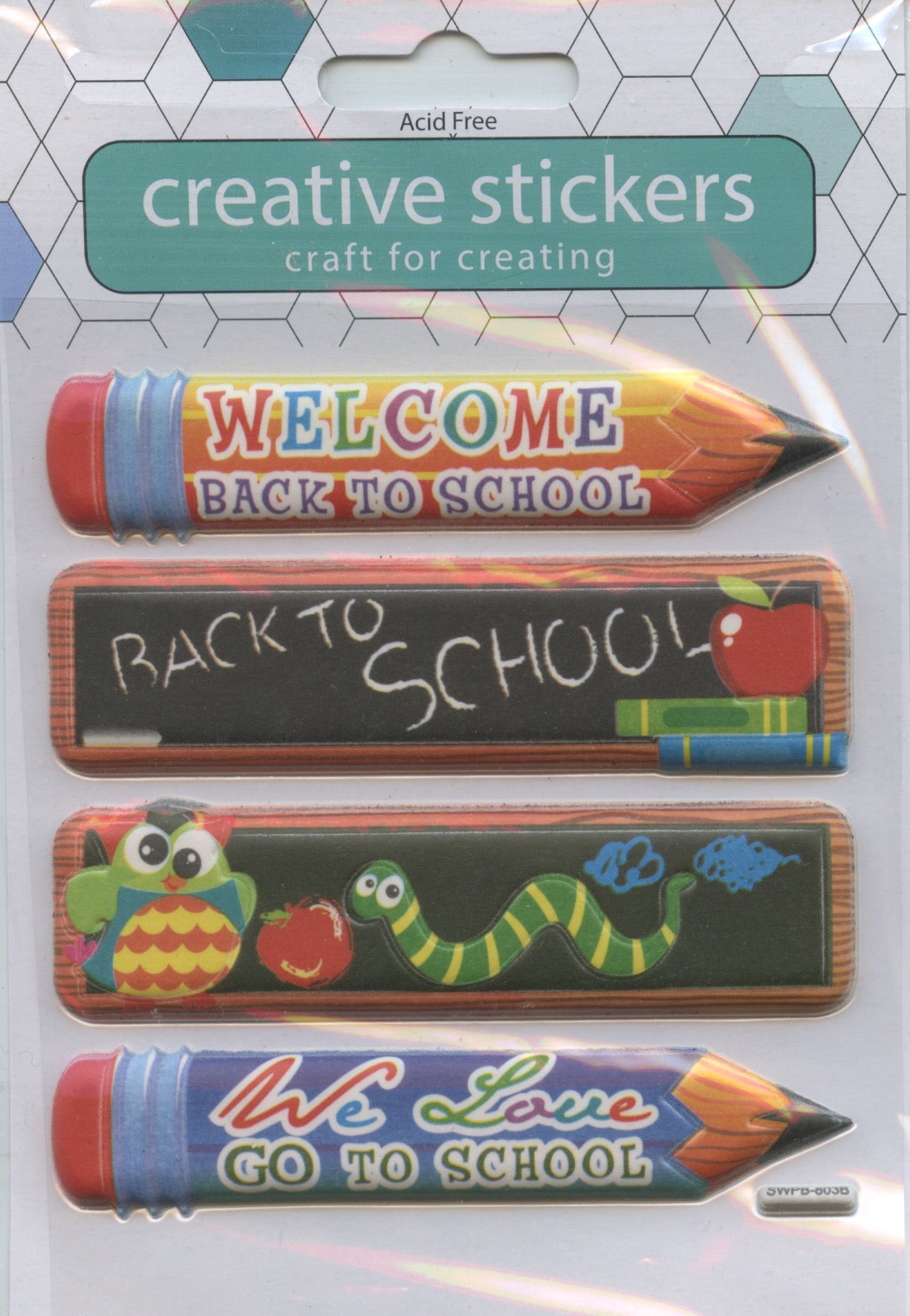 Puffy Embossed Stickers - Back to School Theme - 4 pack