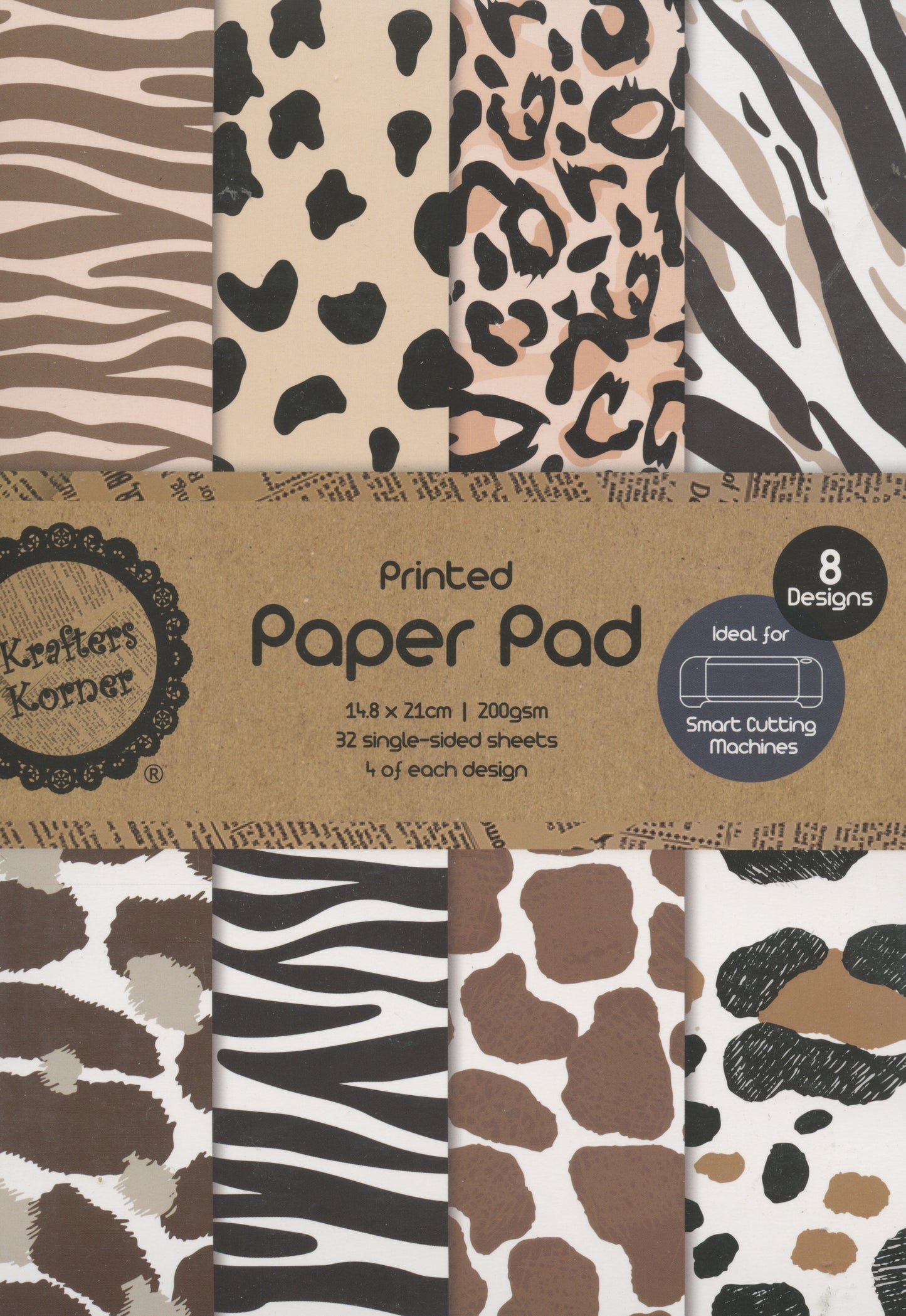 Animal Patterns - Printed Paper Pad - 32 sheets - 14.8x21cm - 8 Designs