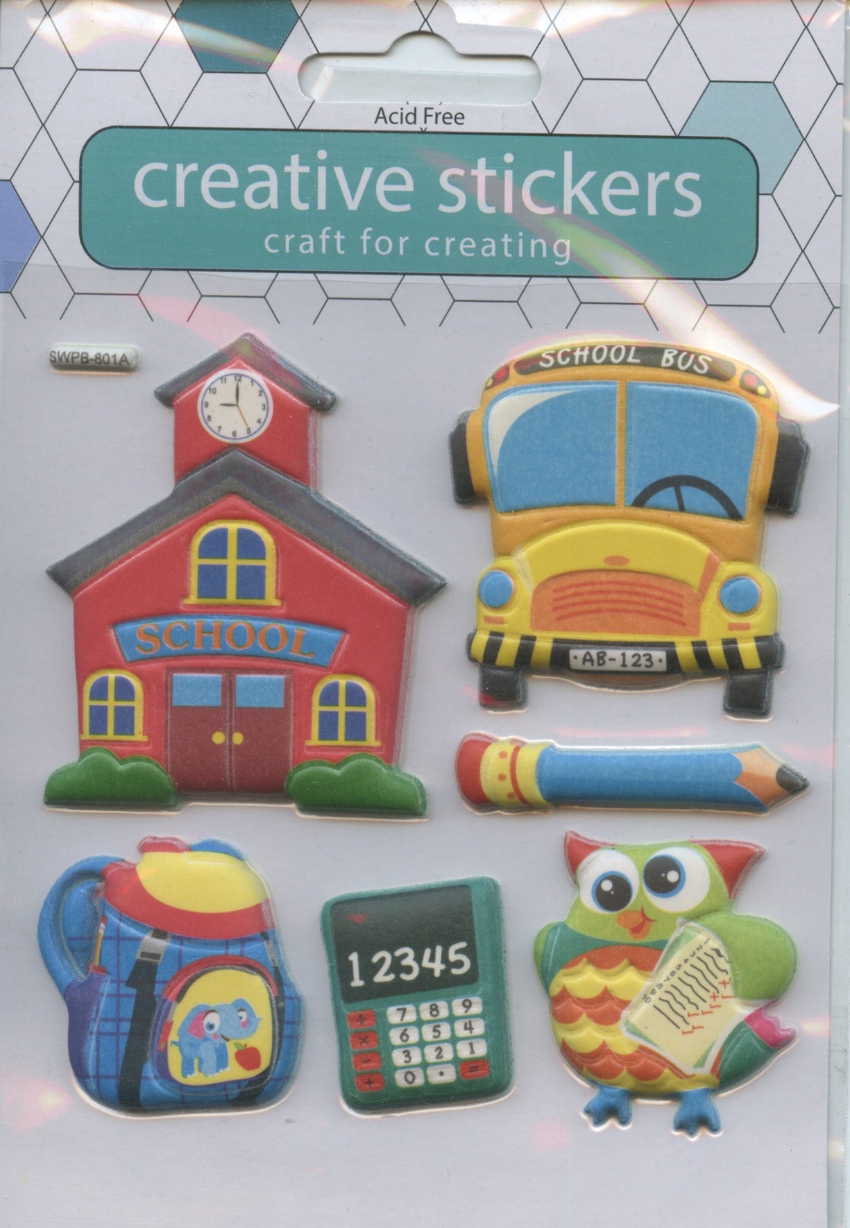 Puffy Embossed Stickers - School Theme - 6 pack