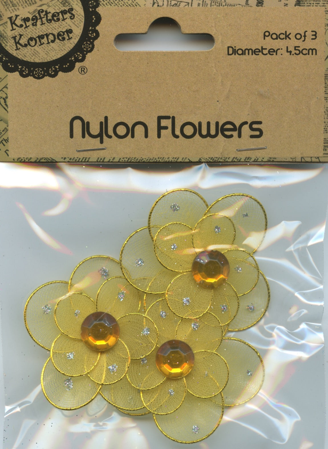 Nylon Flowers with wire - Yellow - 3 pack - 4.5 Diameter