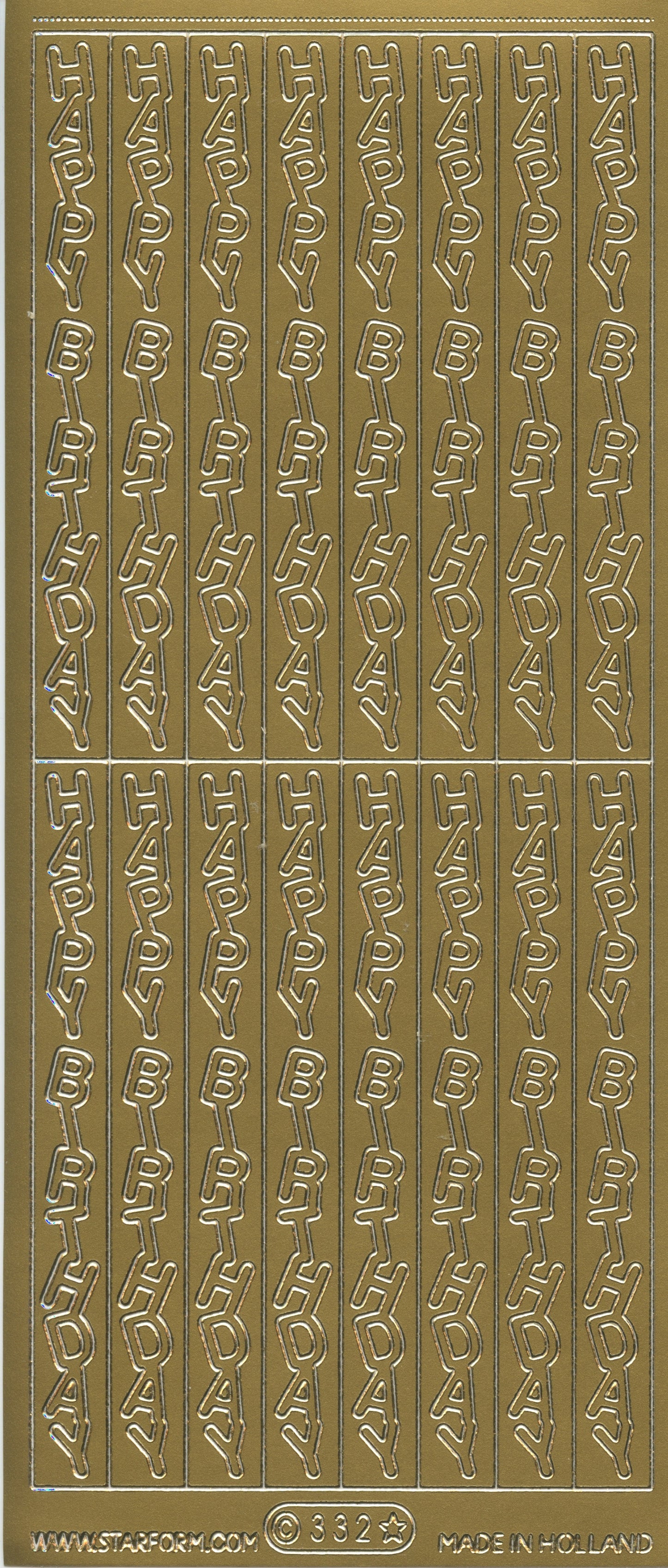 Happy Birthday Vertical Craft Stickers - Gold 16 pk