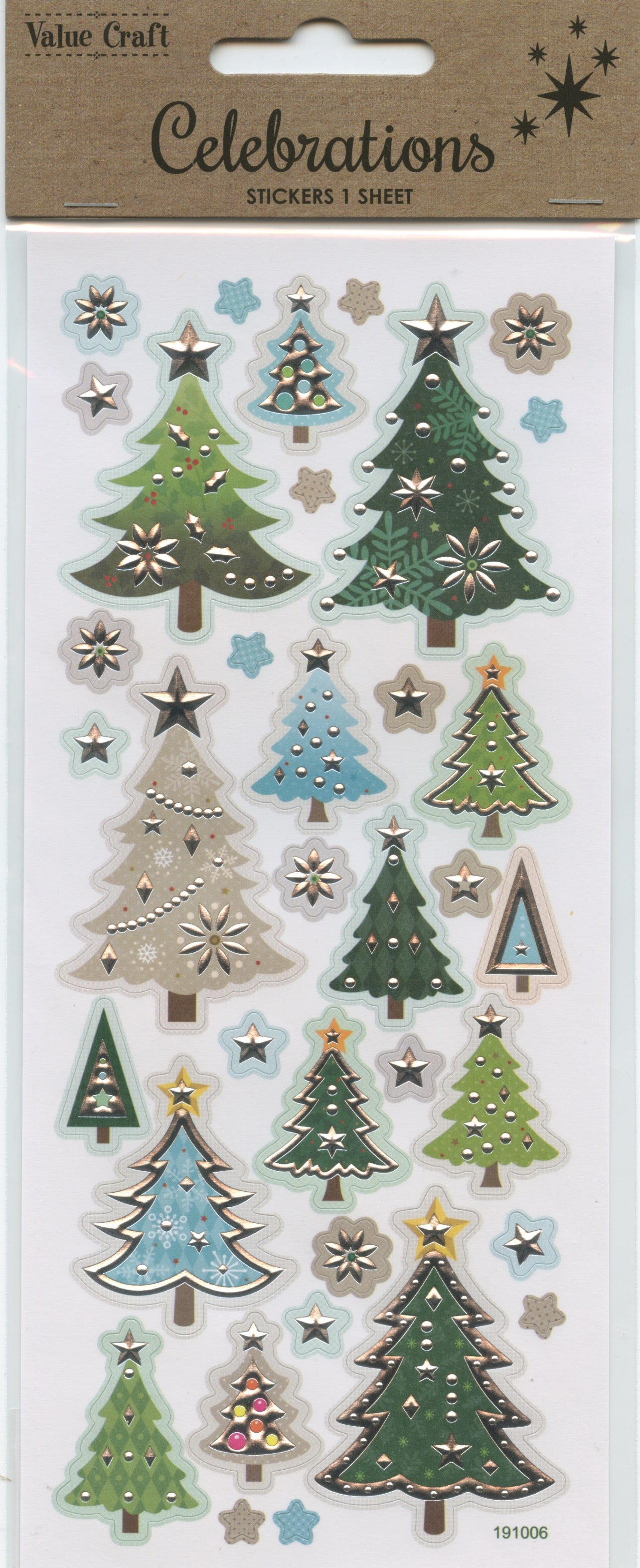 Celebrations Christmas Tree and Star Stickers One Sheet 36pc