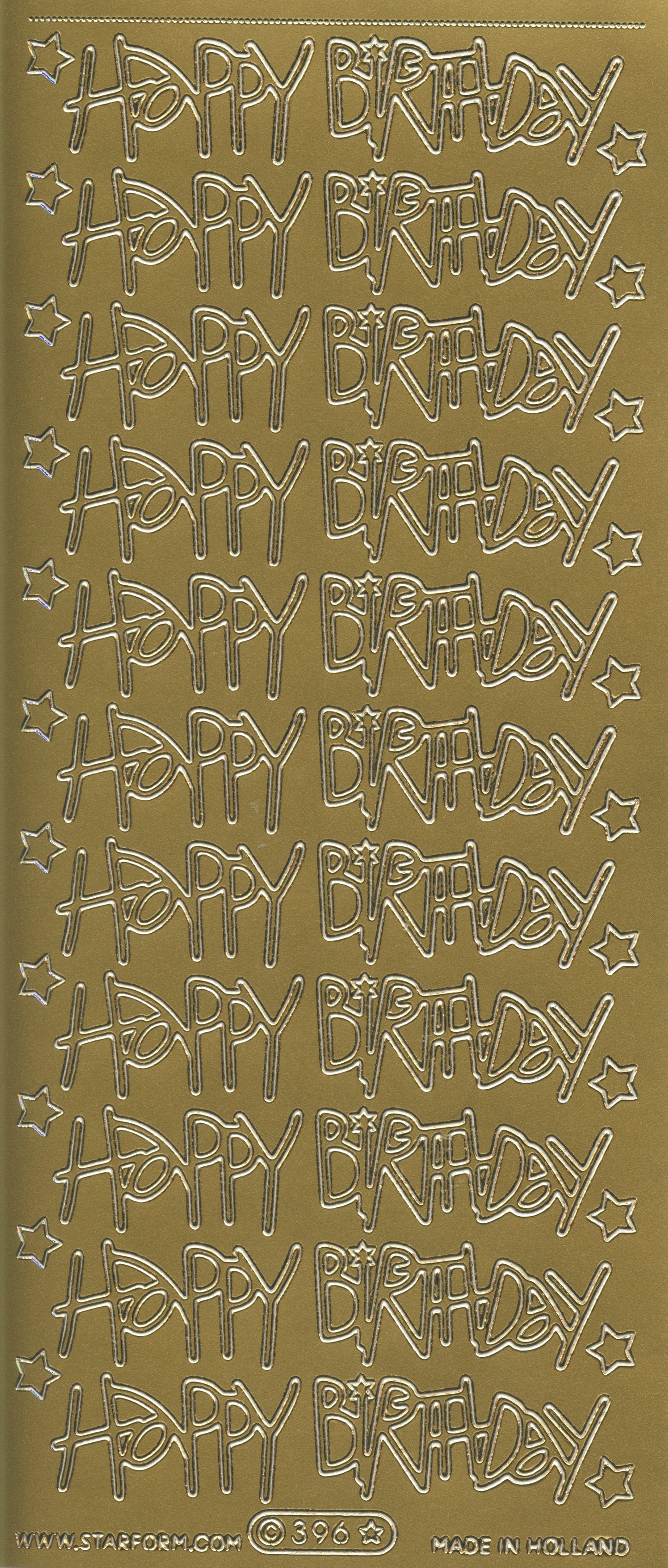 Happy Birthday wording and stars - Gold - Craft Stickers 44 pk