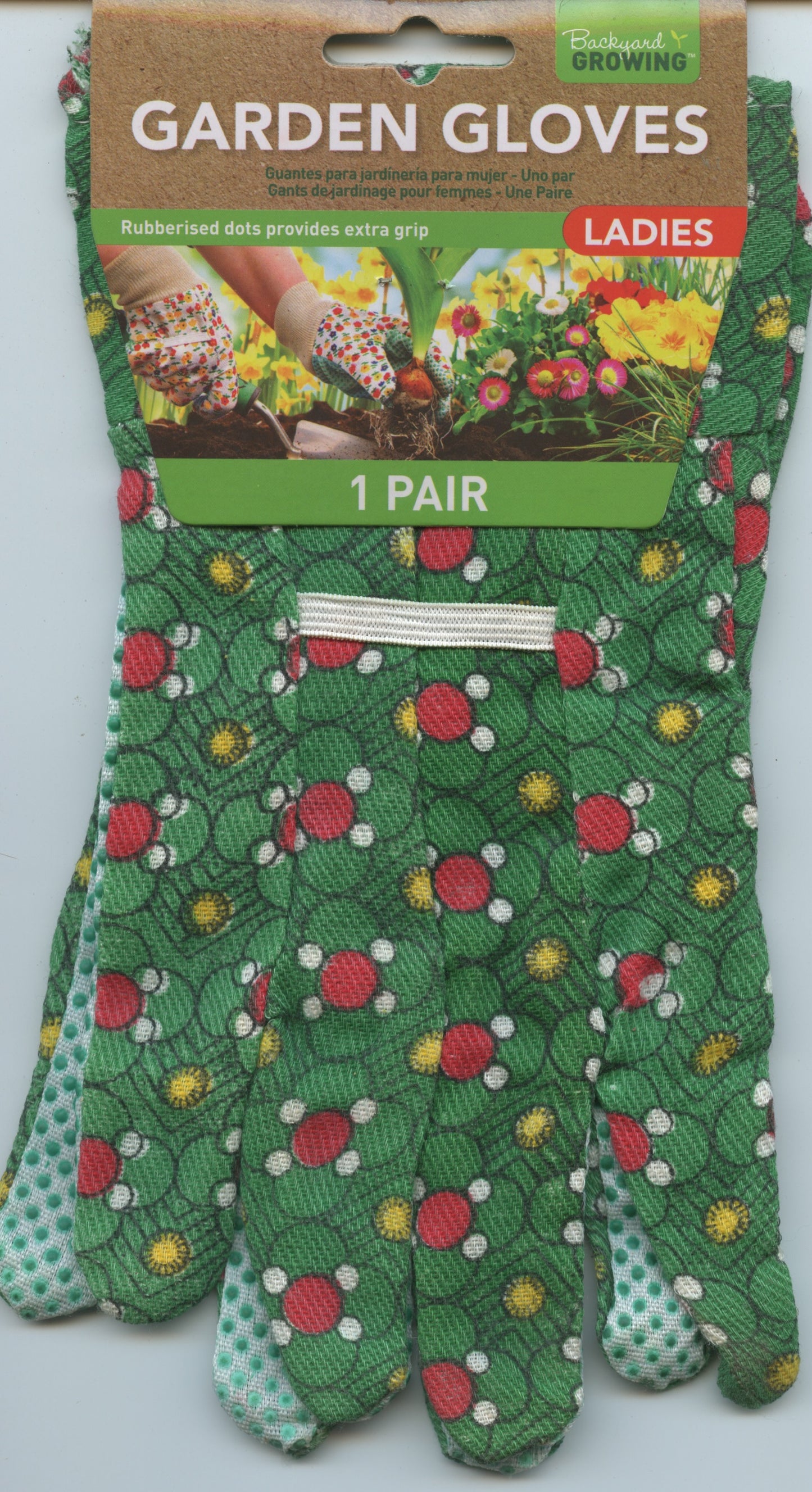 Ladies Garden Gloves - 1 pair - Green with red spots