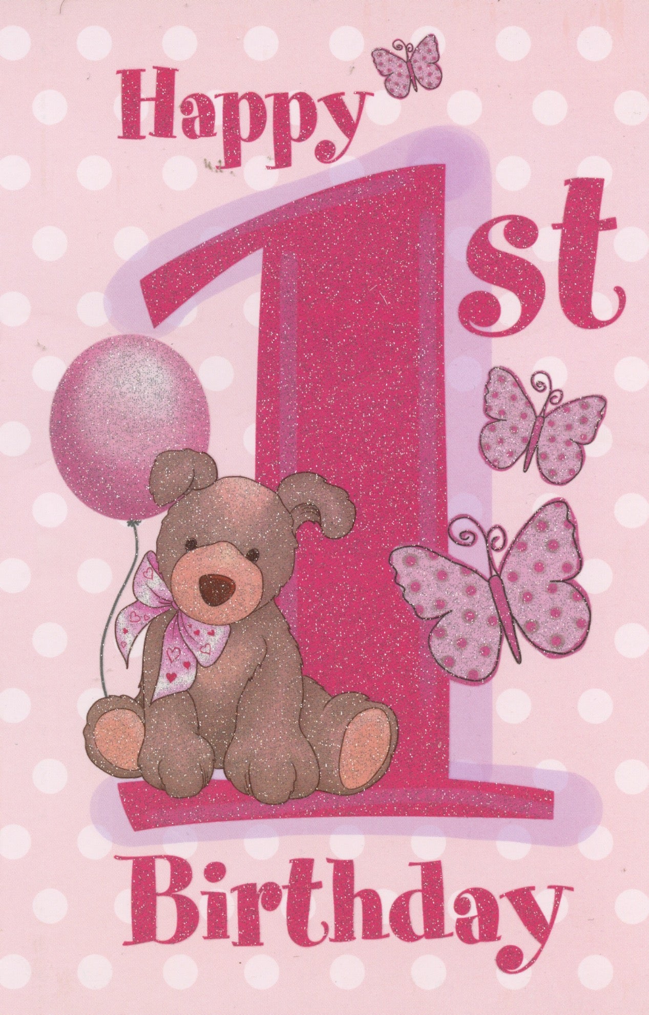 Happy 1st Birthday Girl Card and envelope - Main Image