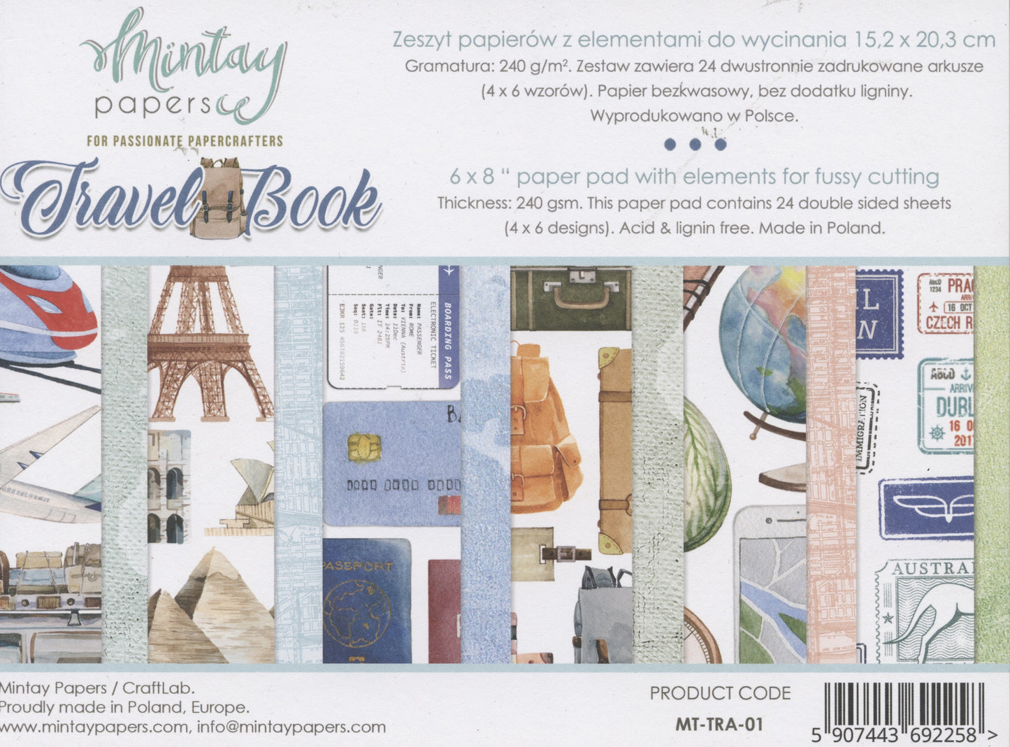 Travel Book Paper pad - 24x Double sided sheets - 15.2x20.3cm