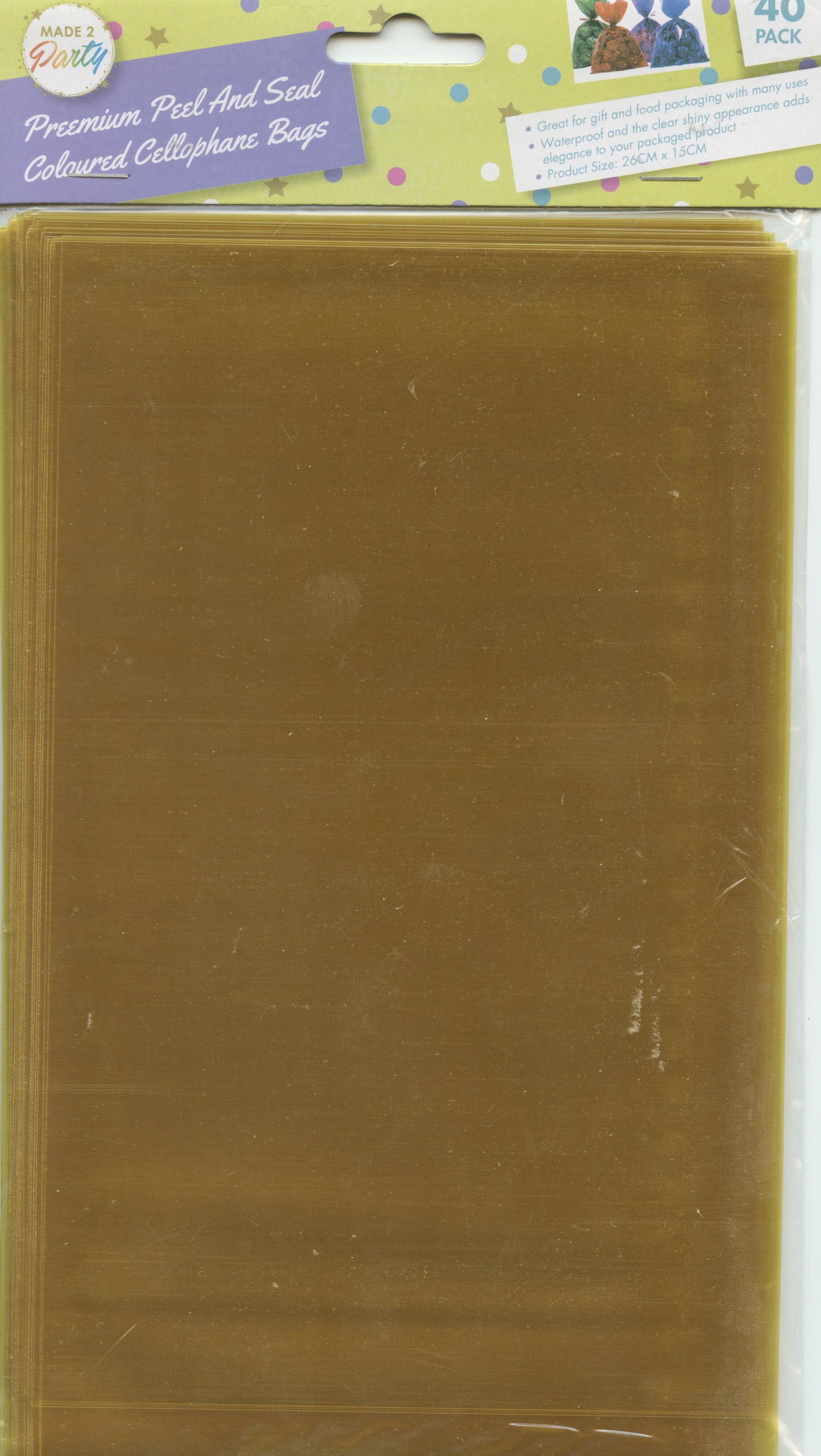Cellophane Bags - Yellow - Peel and Seal 26x15cm - Pk 40