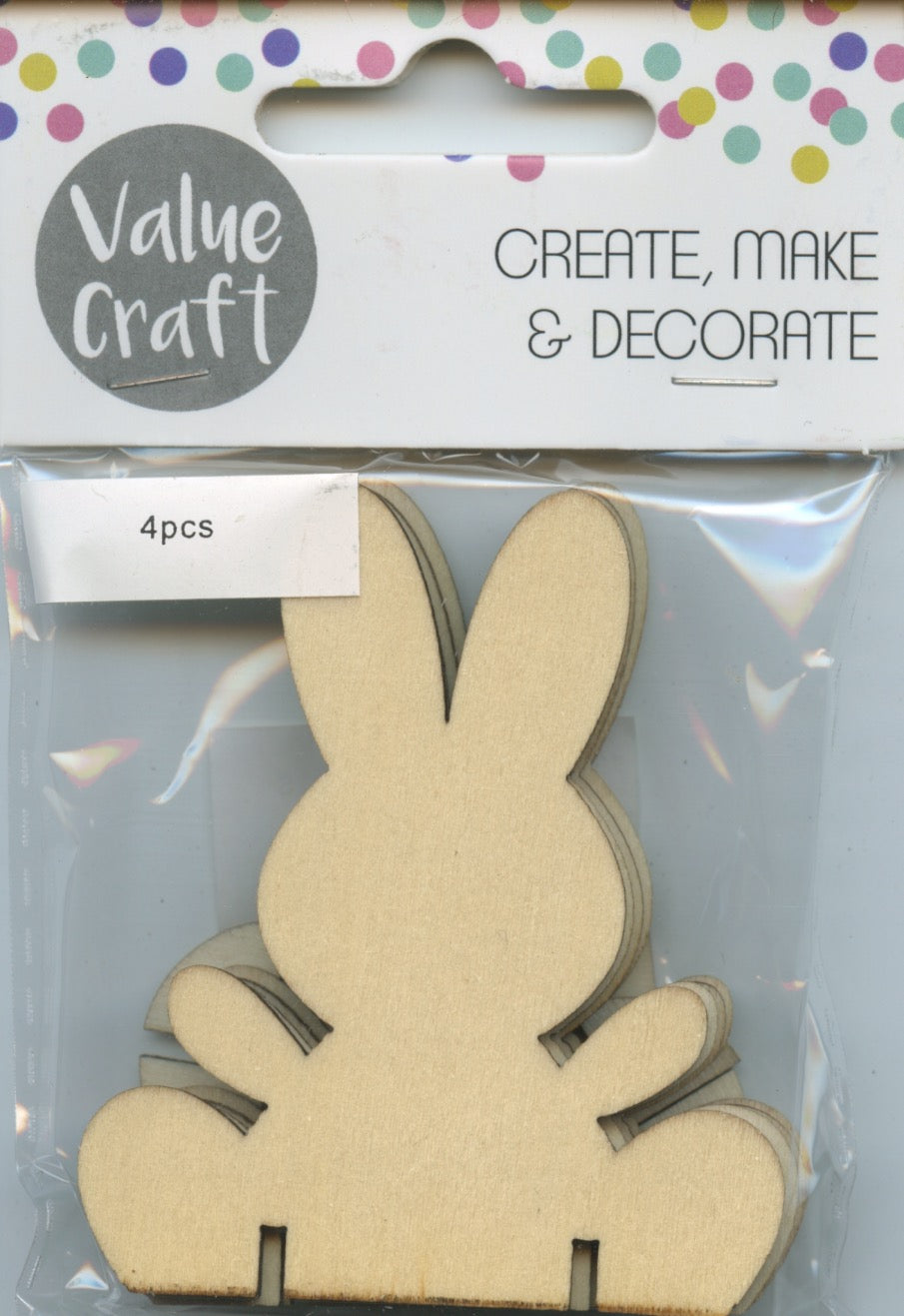 Easter Standing Wooden Bunny - 4 in pack with stands
