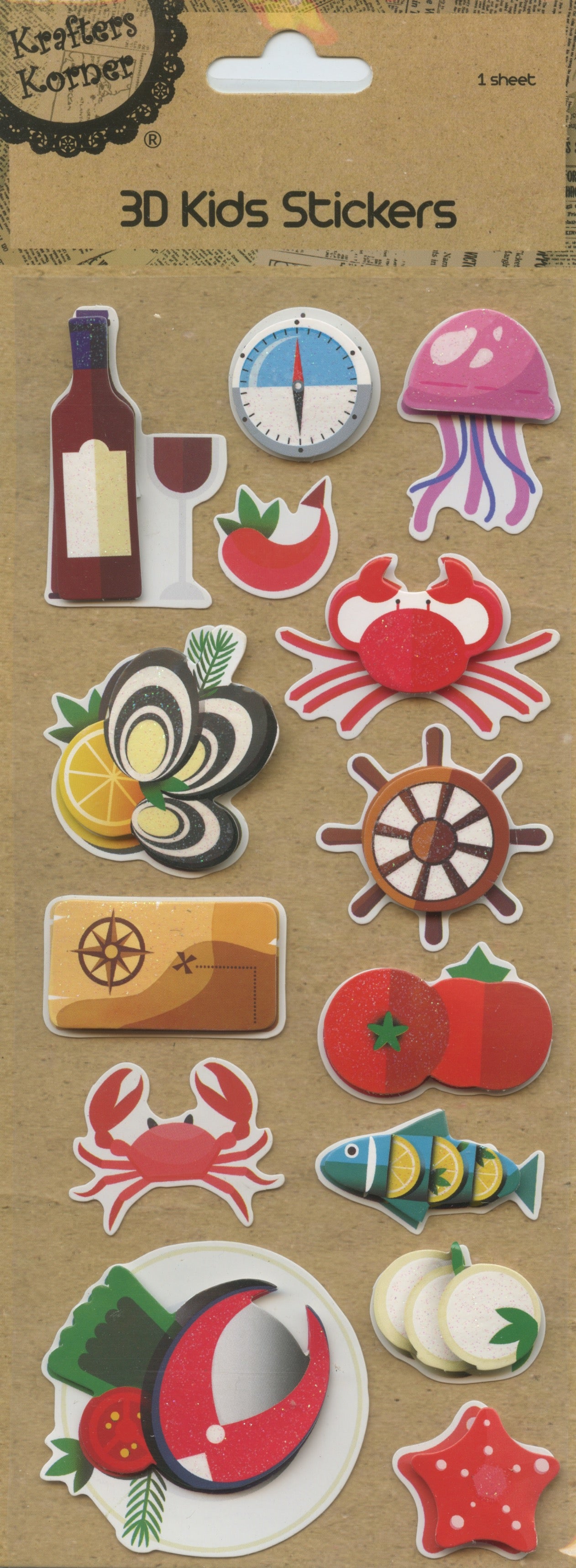 3D Kids Stickers - Food Theme - Self Adhesive - 14 pk - 1 sheet