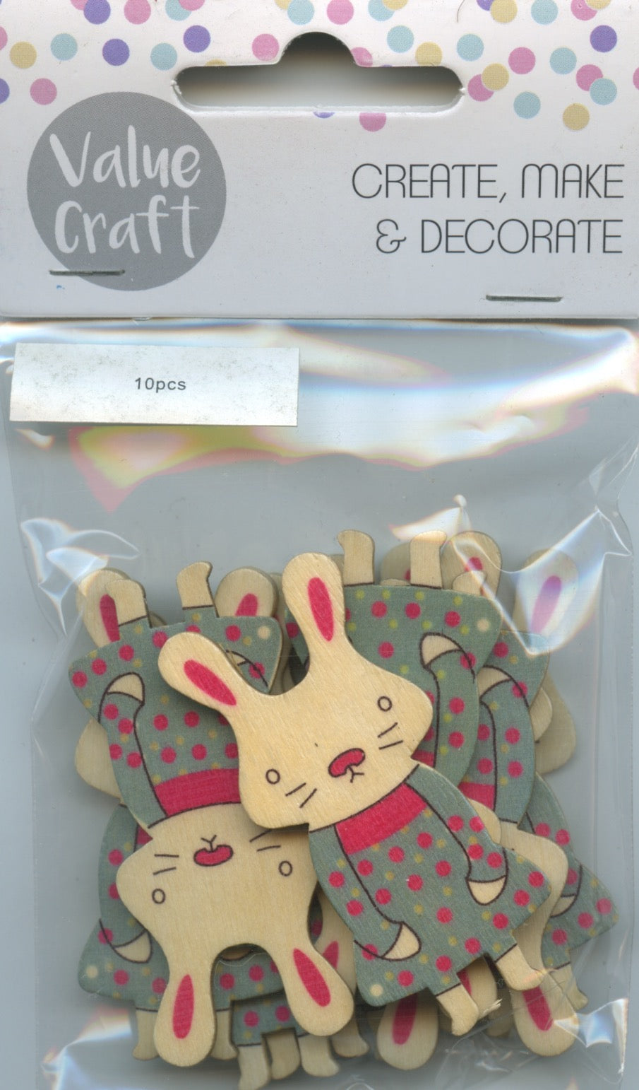 Value Craft Wooden Bunnies Dressed In Blue Dresses 10pc