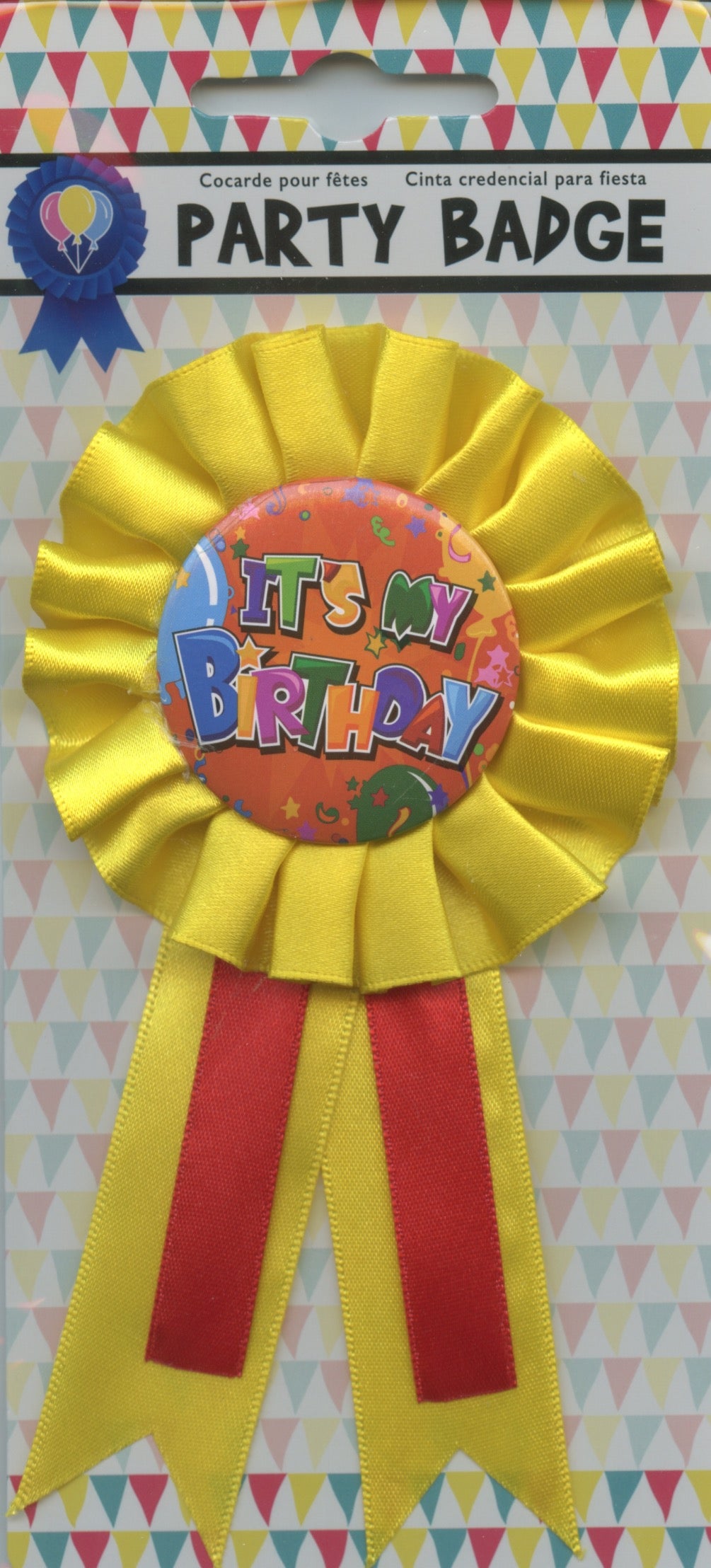 Birthday Badge with Pin - It’s My Birthday with Yellow Sash - 80mm Diameter