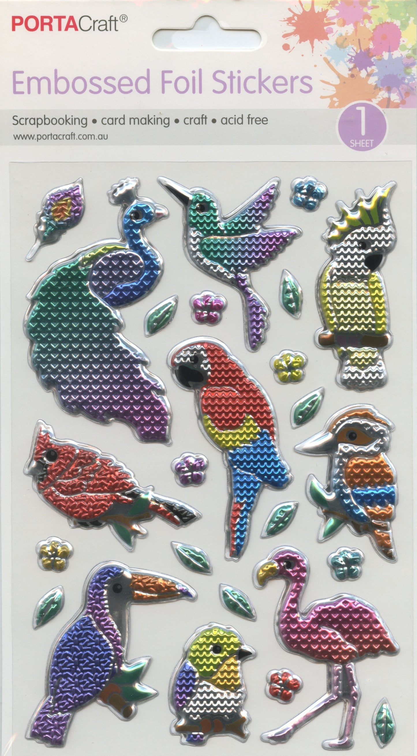 Embossed Foil Stickers - Birds and Leaves - 1 sheet