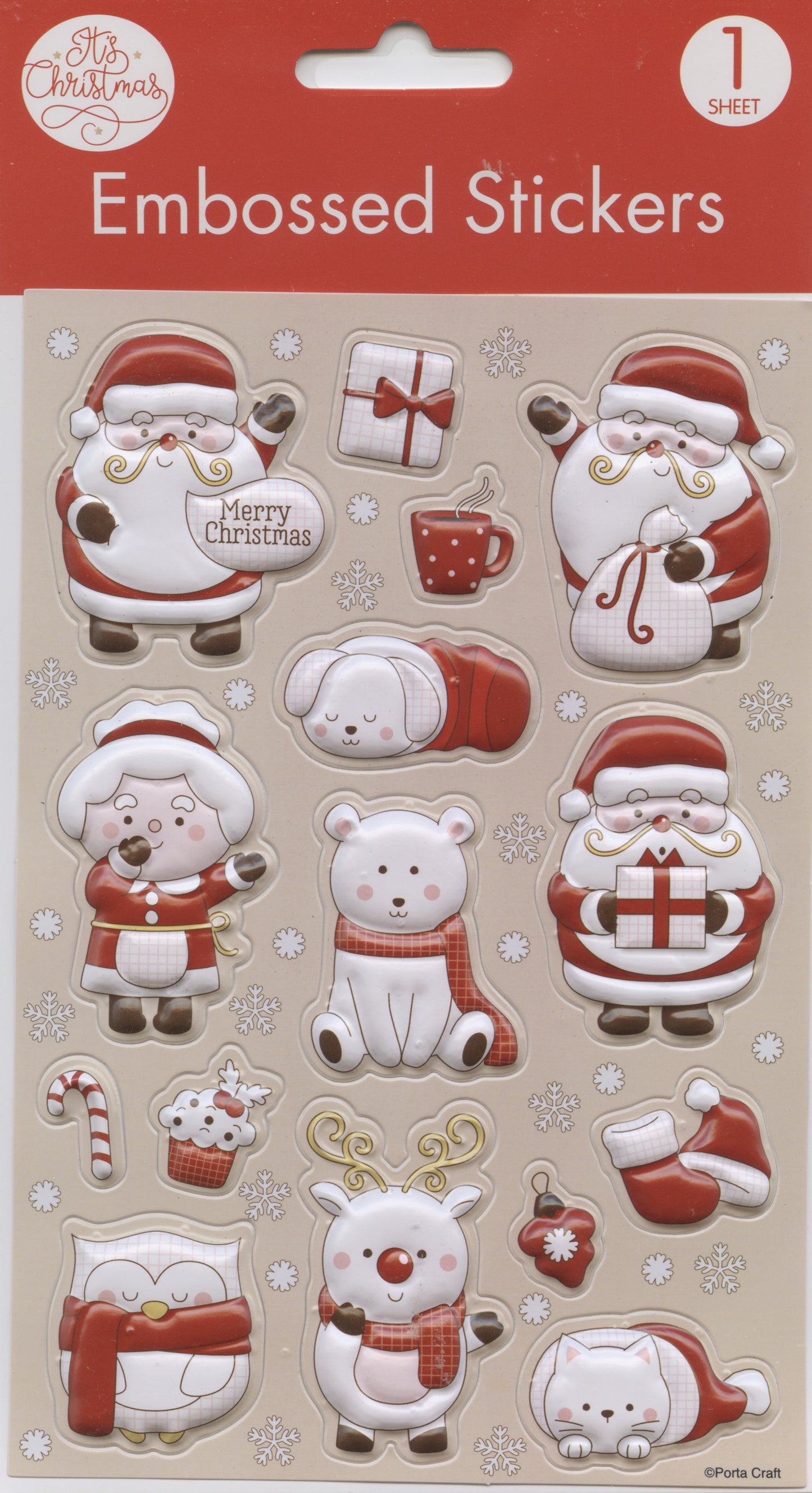 Christmas Embossed Stickers - Self Adhesive- Design #5 - 1 sheet - 15pk