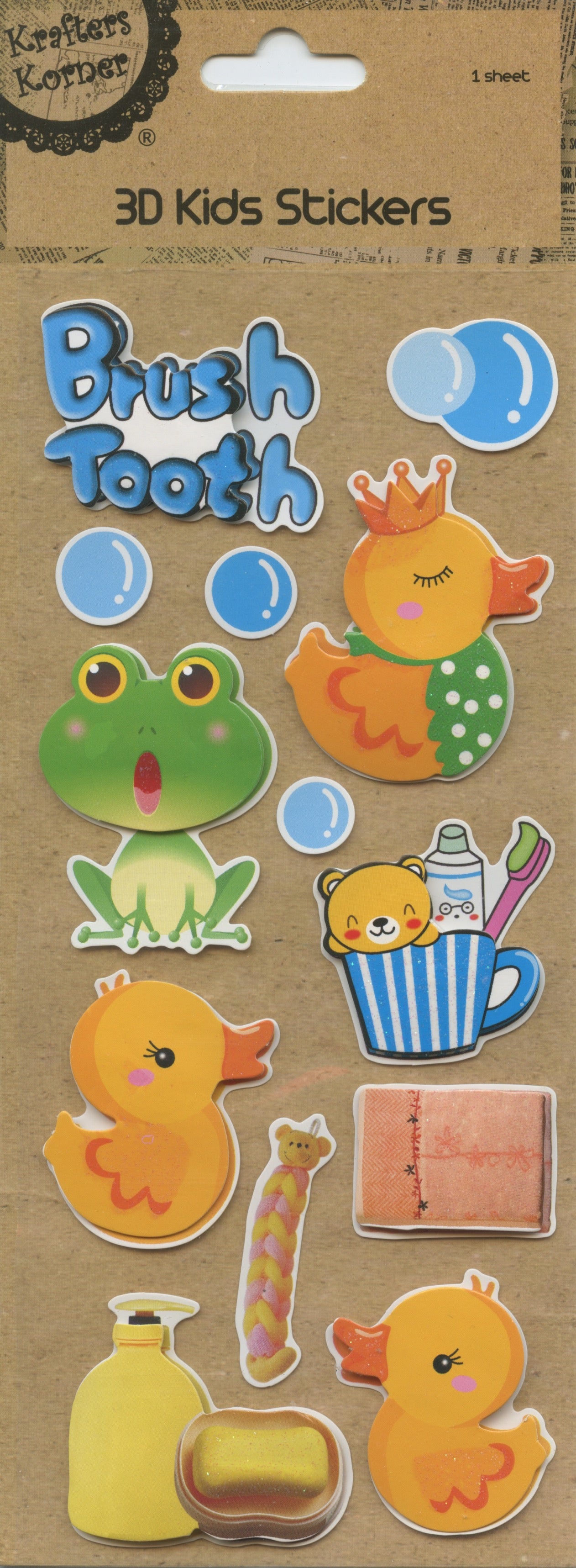 3D Kids Stickers - Bath Theme - Self Adhesive - 13 pk - 1 sheet