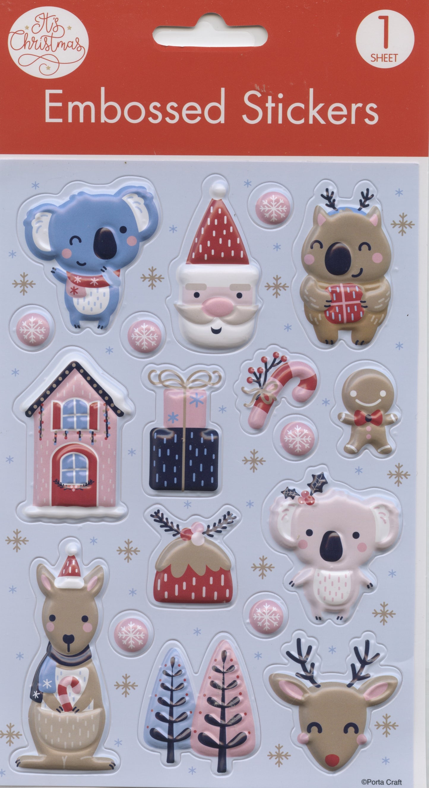 Christmas Embossed Stickers - Self Adhesive- Design #6 - 1 sheet - 18pk