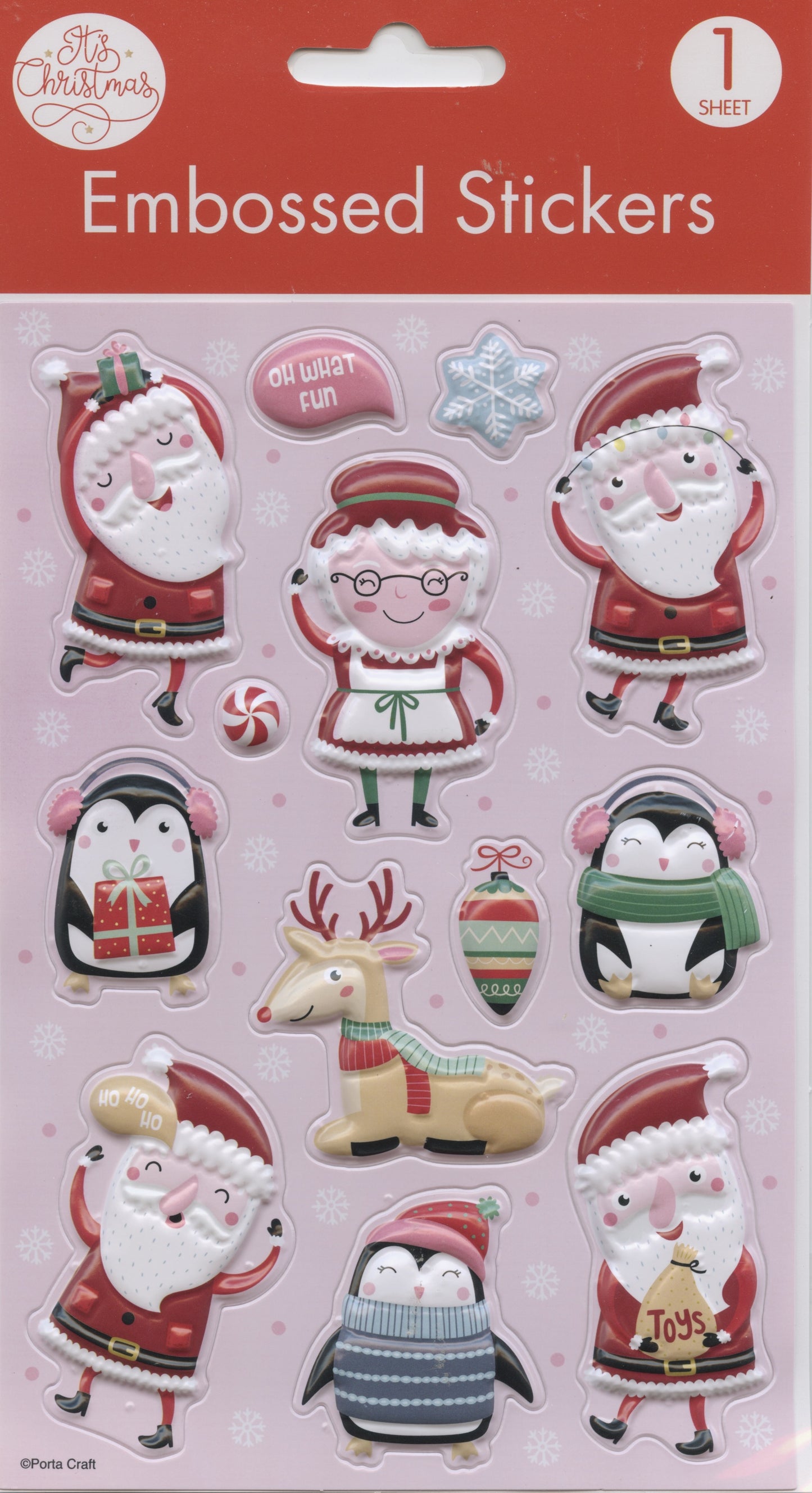 Christmas Embossed Stickers - Self Adhesive- Design #7 - 1 sheet - 13pk