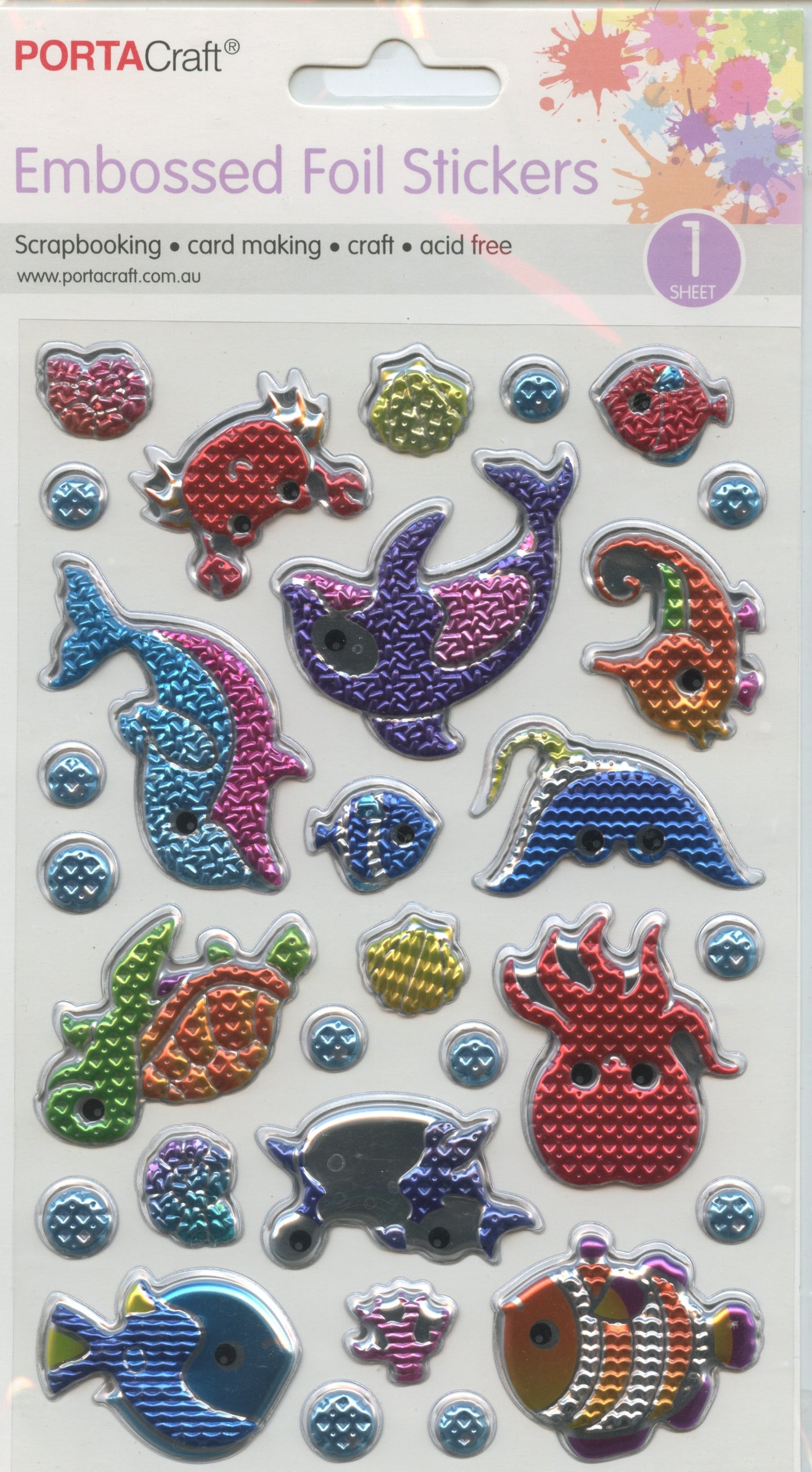 Embossed Foil Stickers - Sea Creatures - 1 sheet