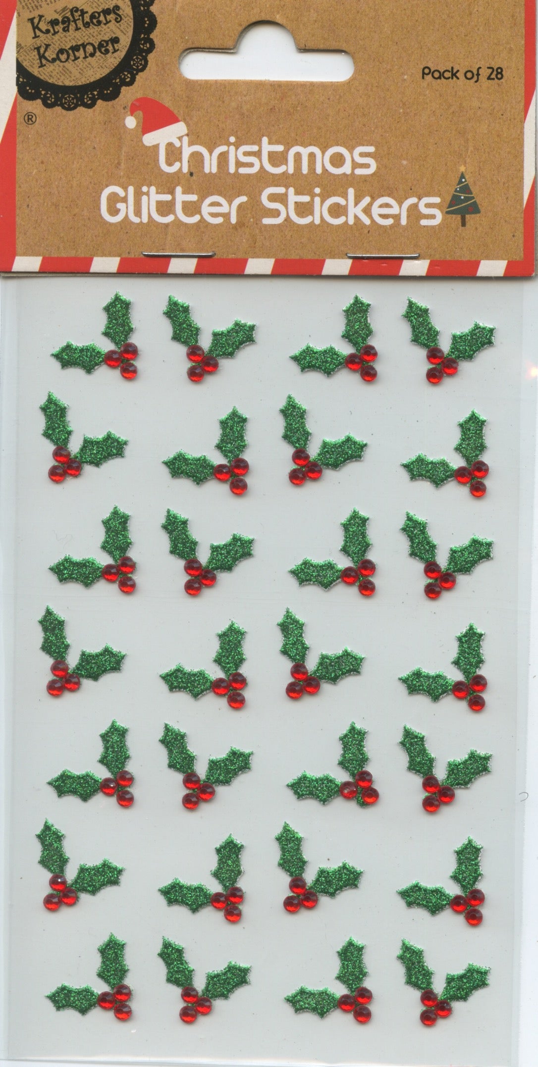Holly and Ivy Christmas Glitter stickers - 28 pk