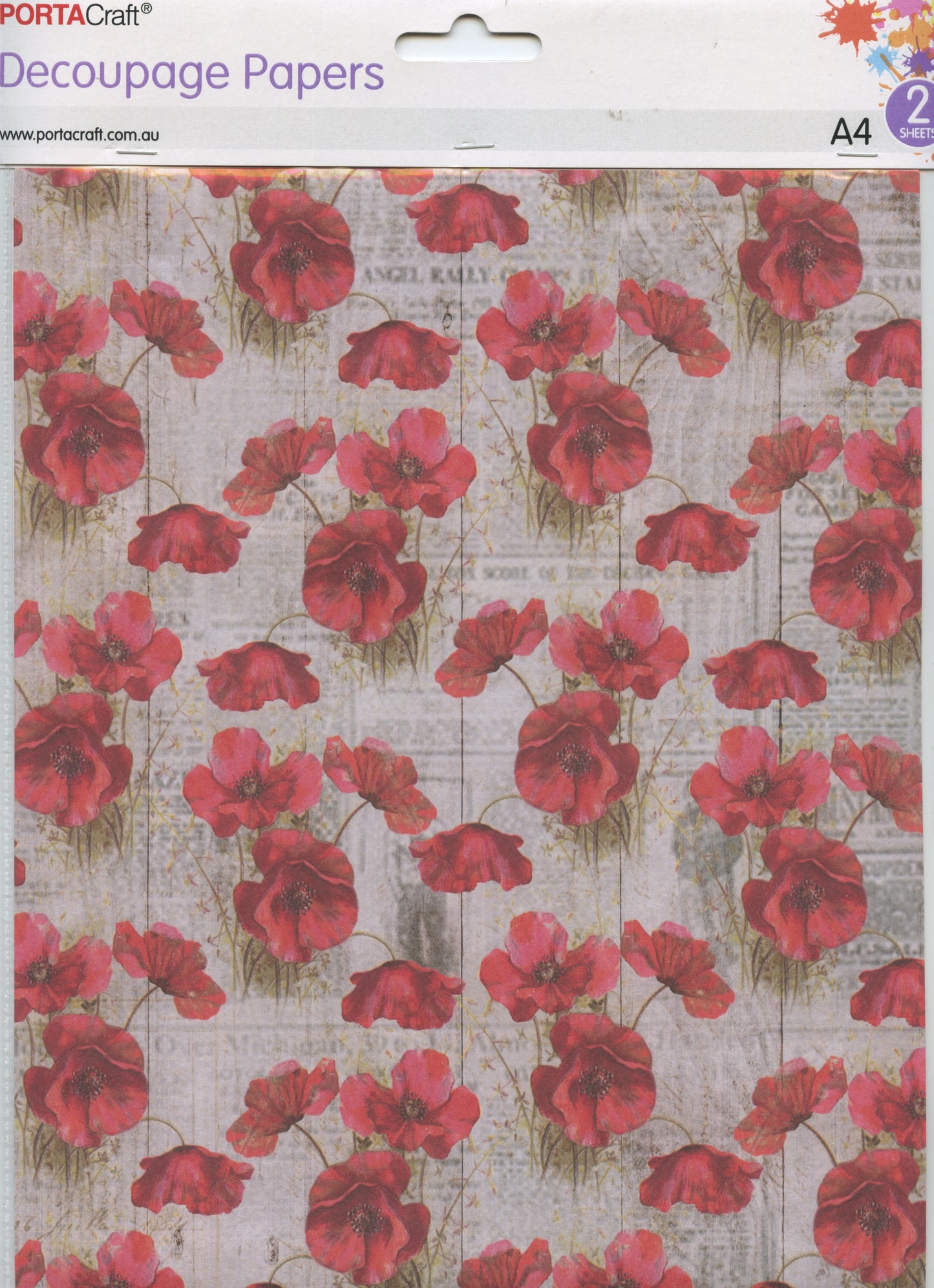 Decoupage Paper - Red Poppies - A4 - 2 Sheets