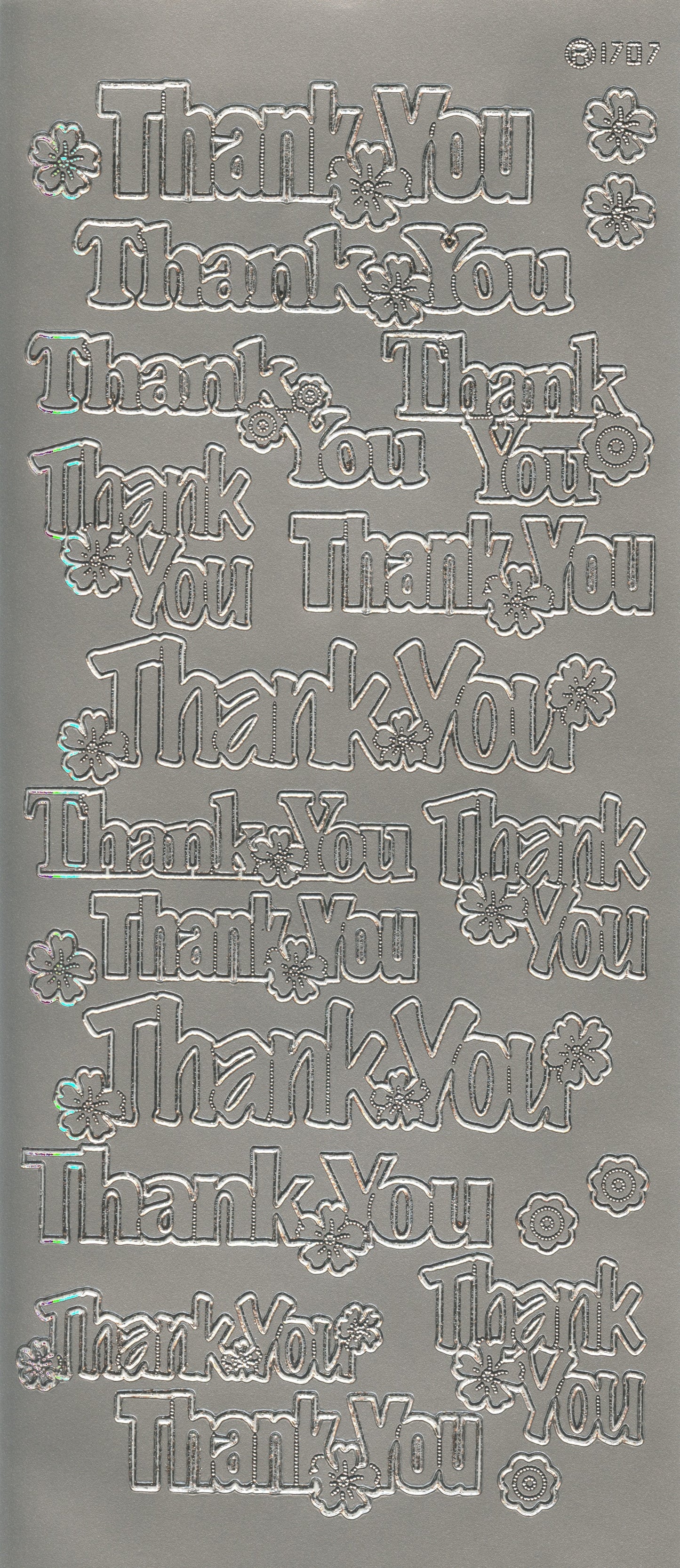 Thank You wording with flowers - Craft Stickers - Silver - 22 pce