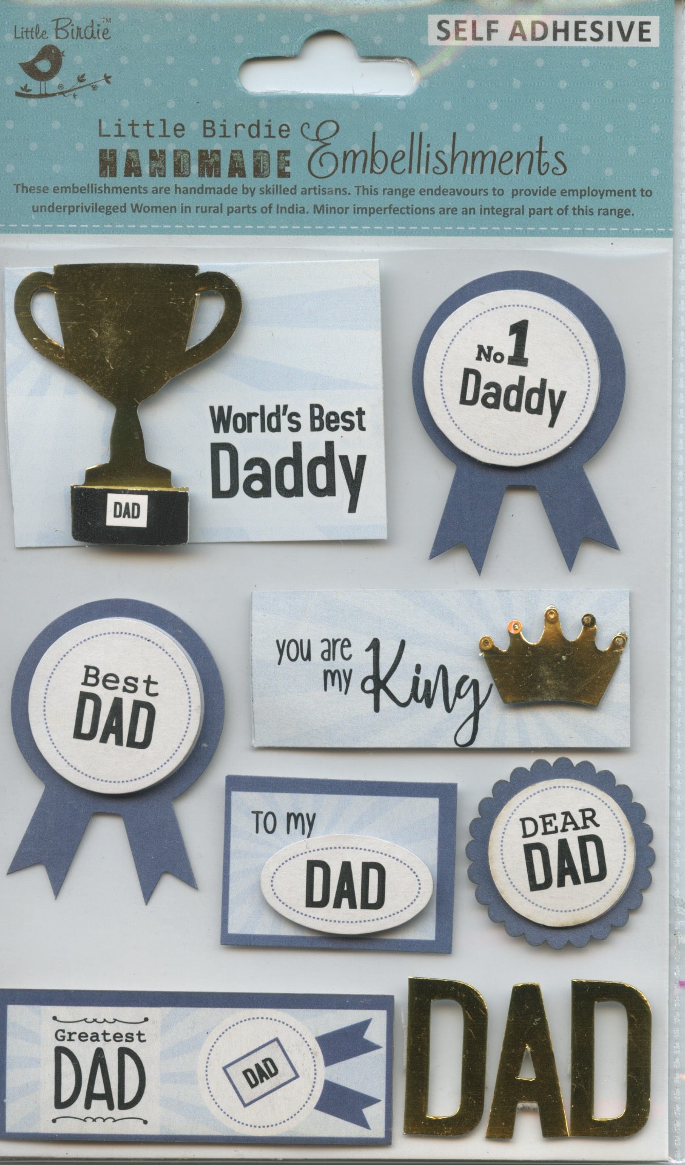 Little Birdie Handmade Embellishments Self/Adh - World's Best Daddy - 10 pc
